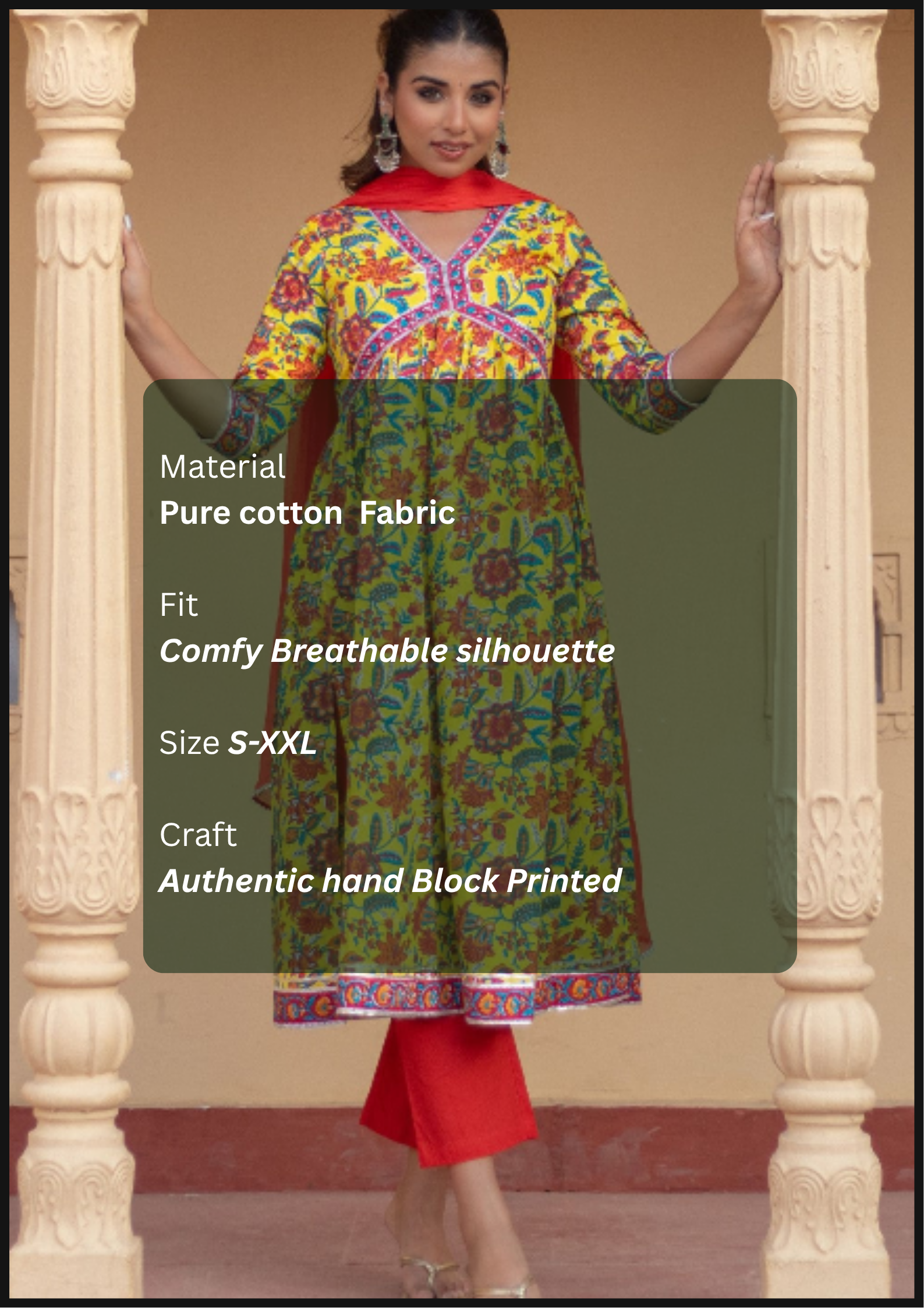 SootiSyahi-"Sunshine Garden” Hand Block Printed Cotton Suit Set