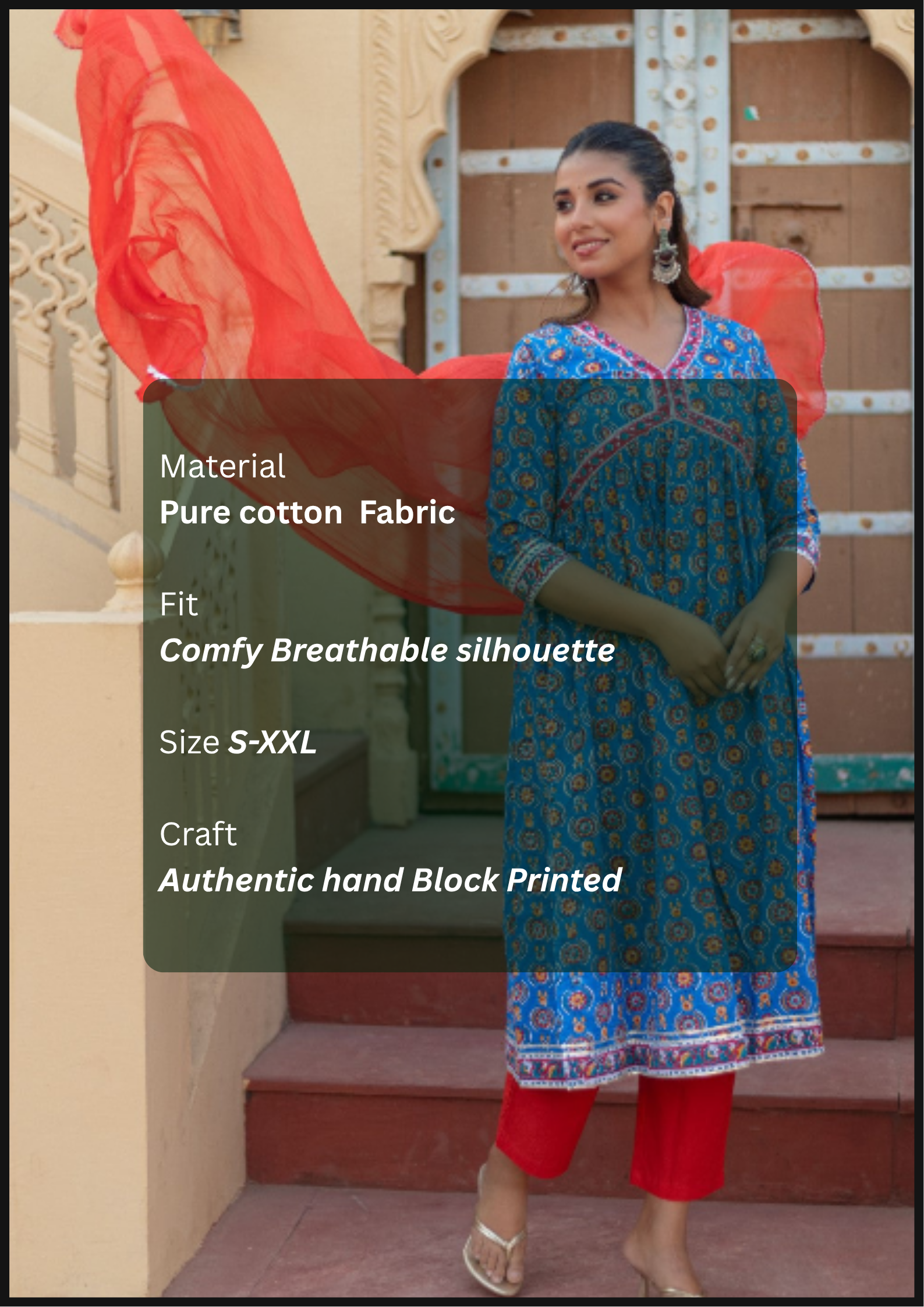 SootiSyahi-“Azure Medallions” Hand Block Printed Cotton Suit Set