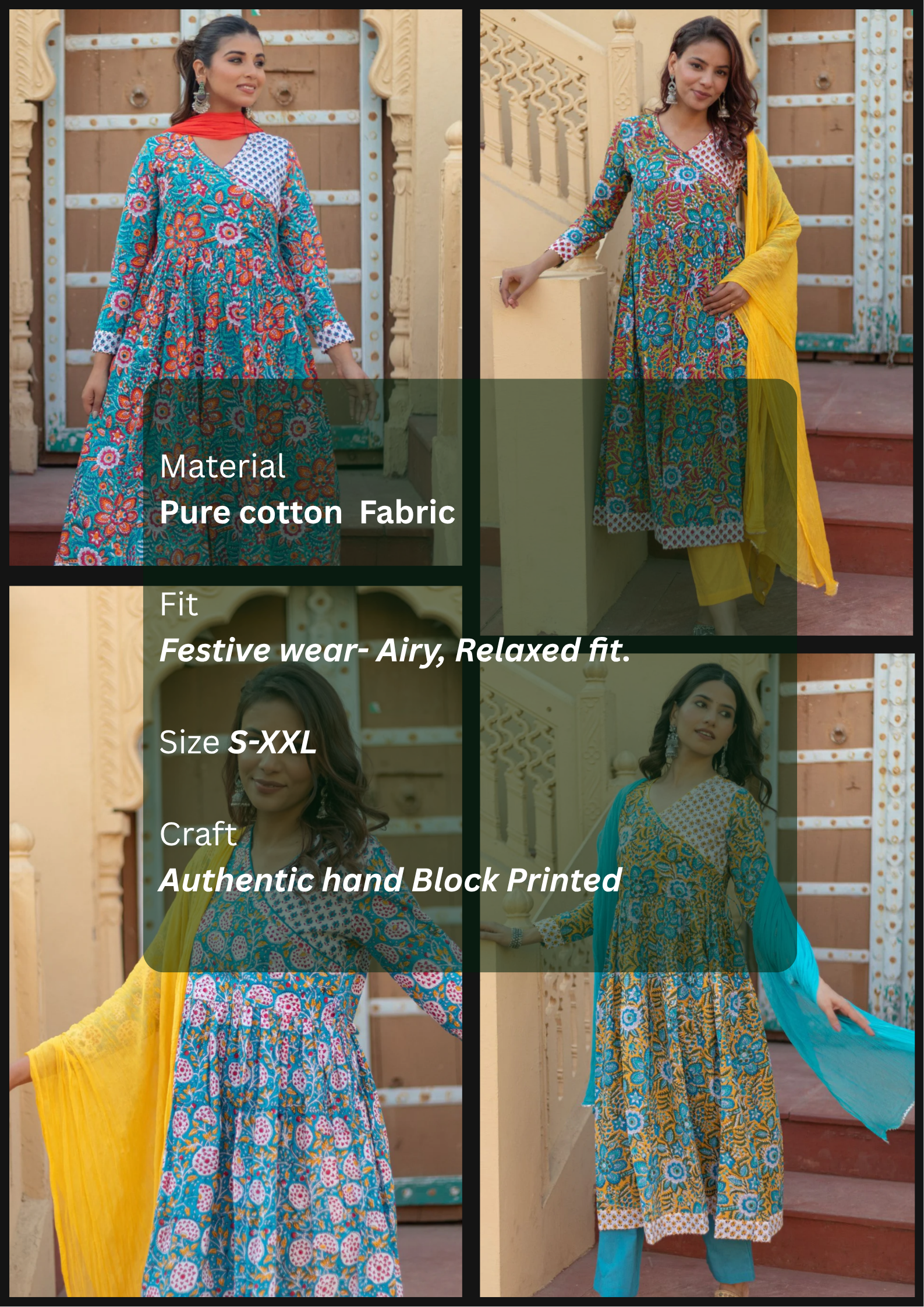 SootiSyahi-“Celebration Medley” Hand Block Printed Cotton Suit Set
