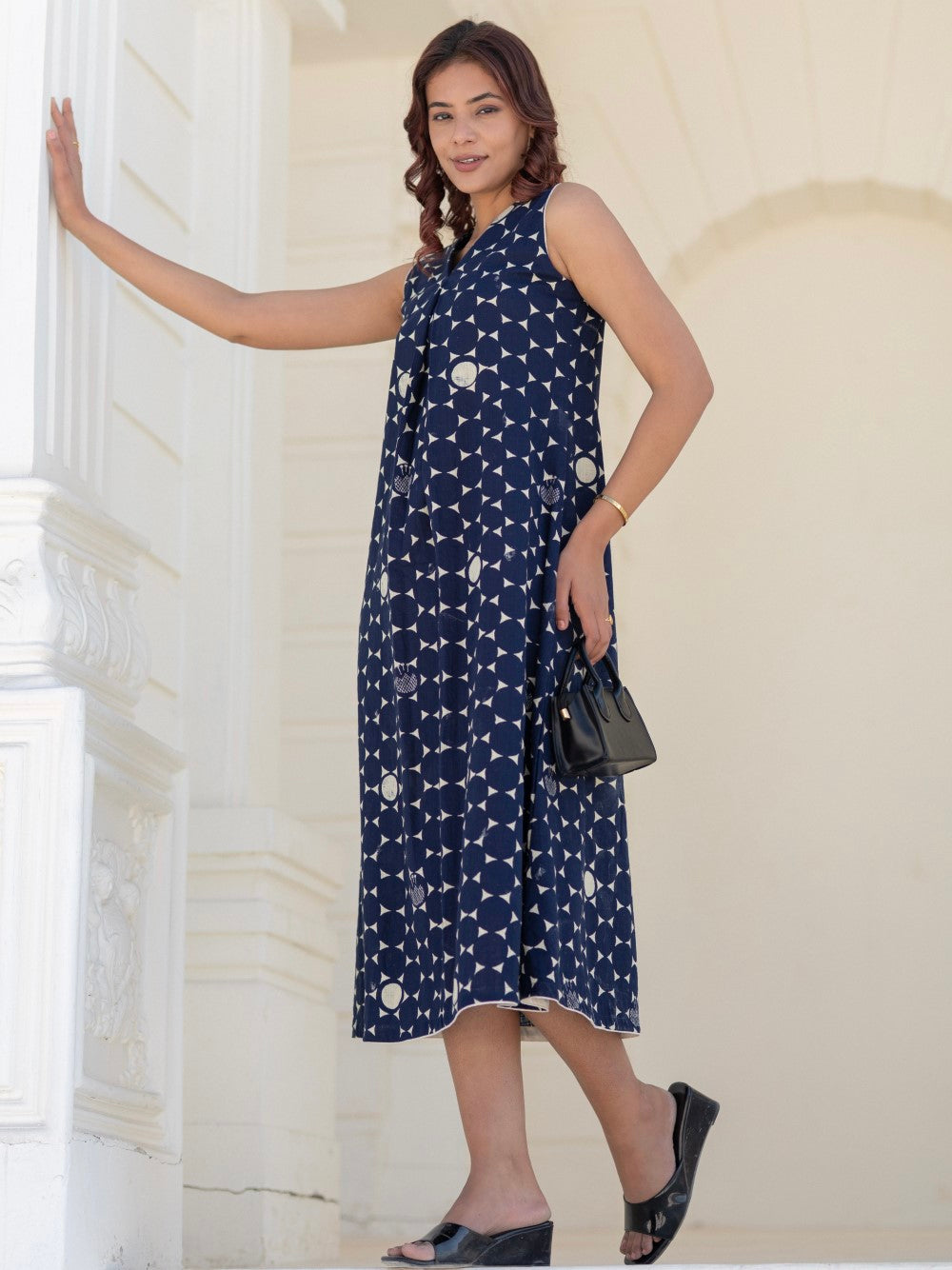Starry Nights' Hand Block Printed Cotton Dress
