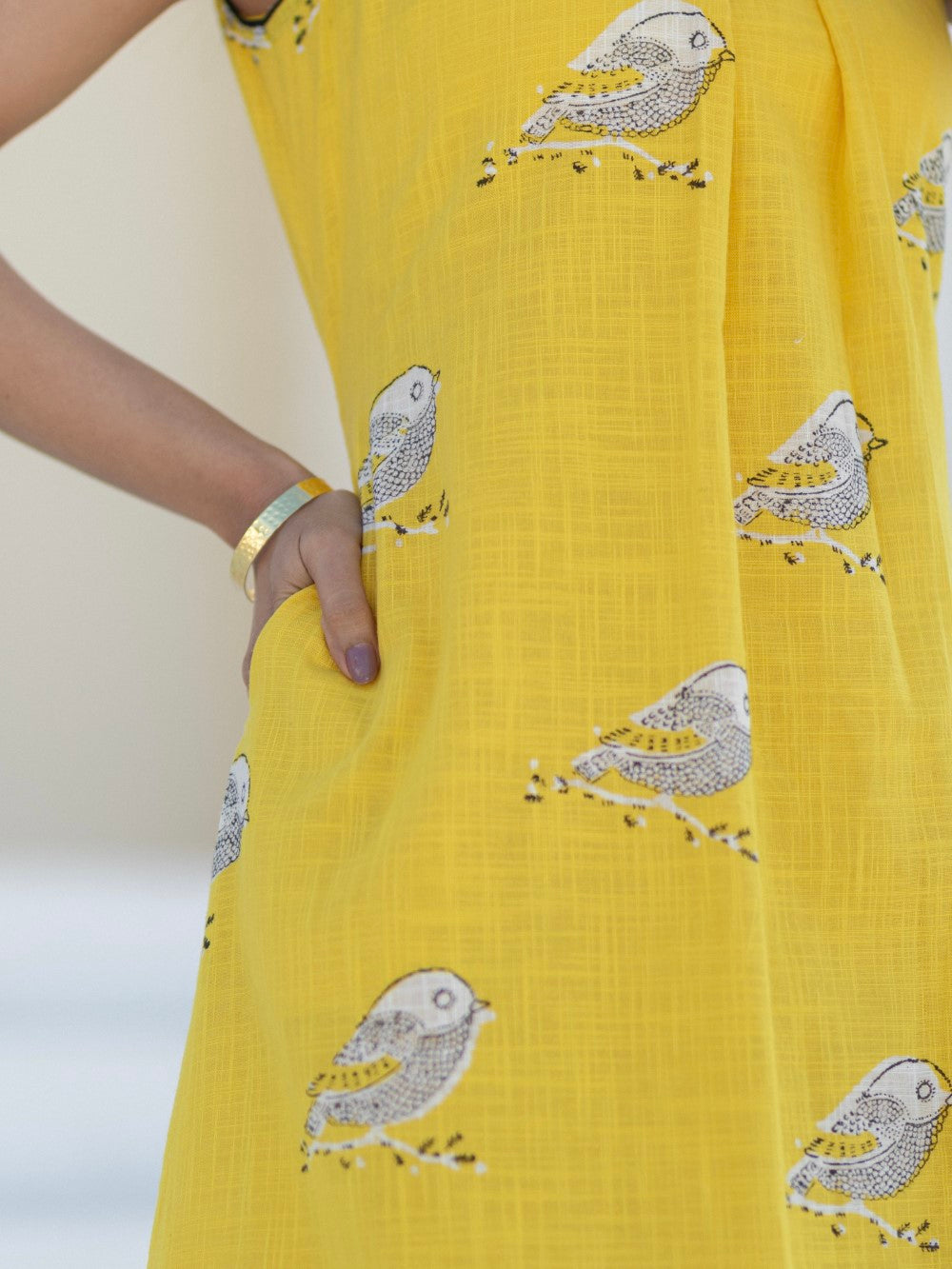 Sunlit Long Sparrow' Hand Block Printed Cotton Dress
