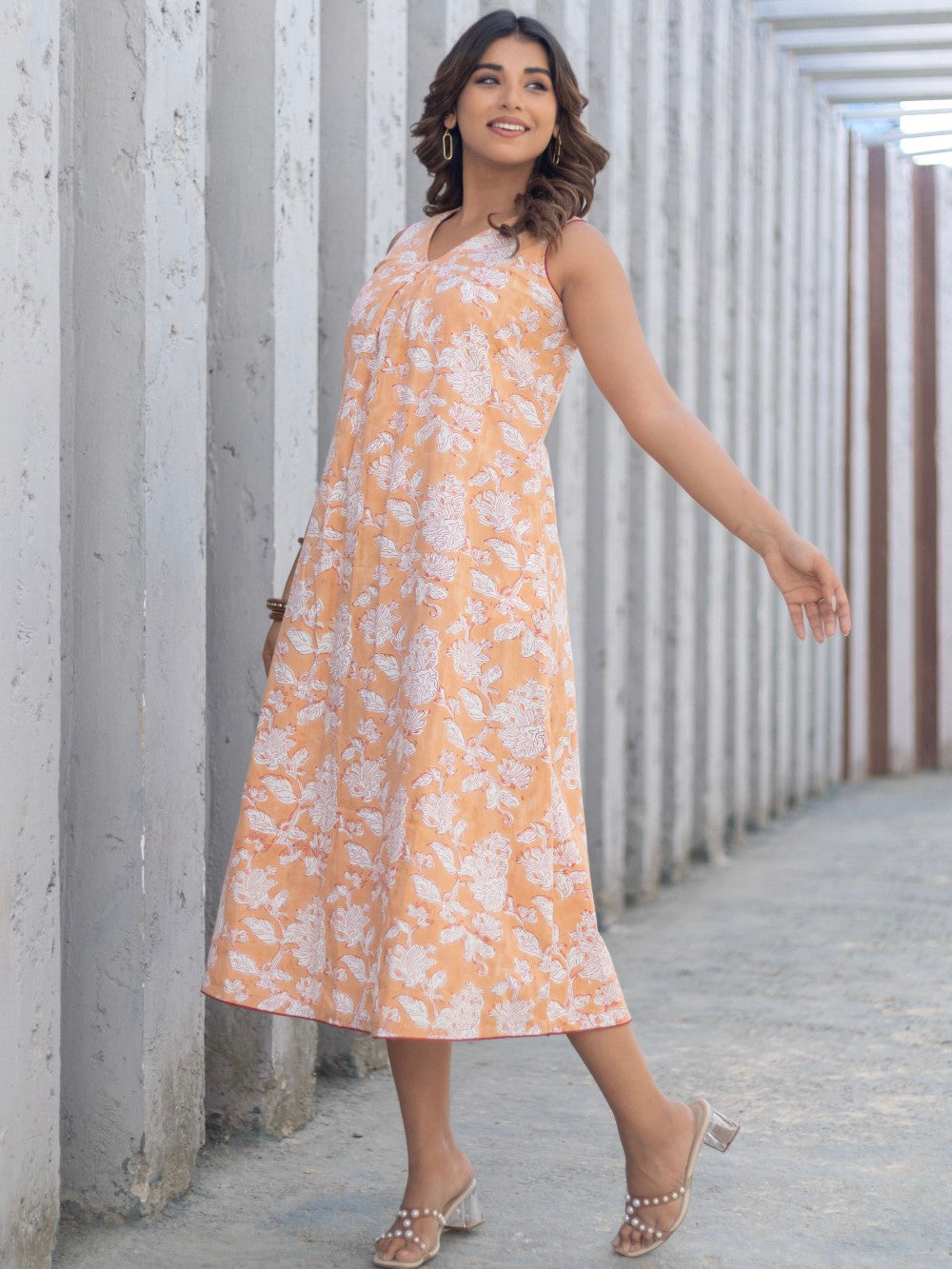 Ditsy Floral' Hand Block Printed Cotton Dress