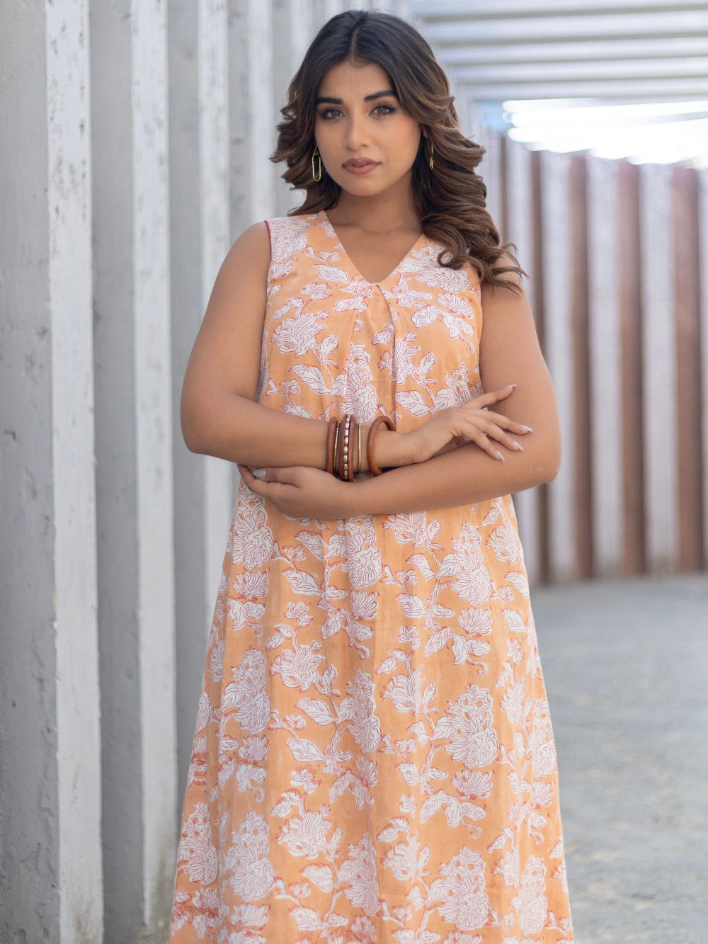 Ditsy Floral' Hand Block Printed Cotton Dress