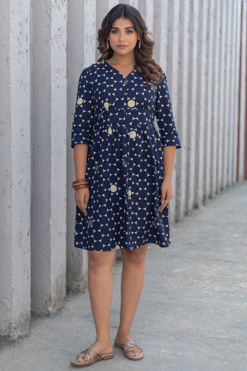 Starry Night' Hand Block Printed Cotton Dress BLUE Starry Night' Hand Block Printed Cotton Dress BLUE