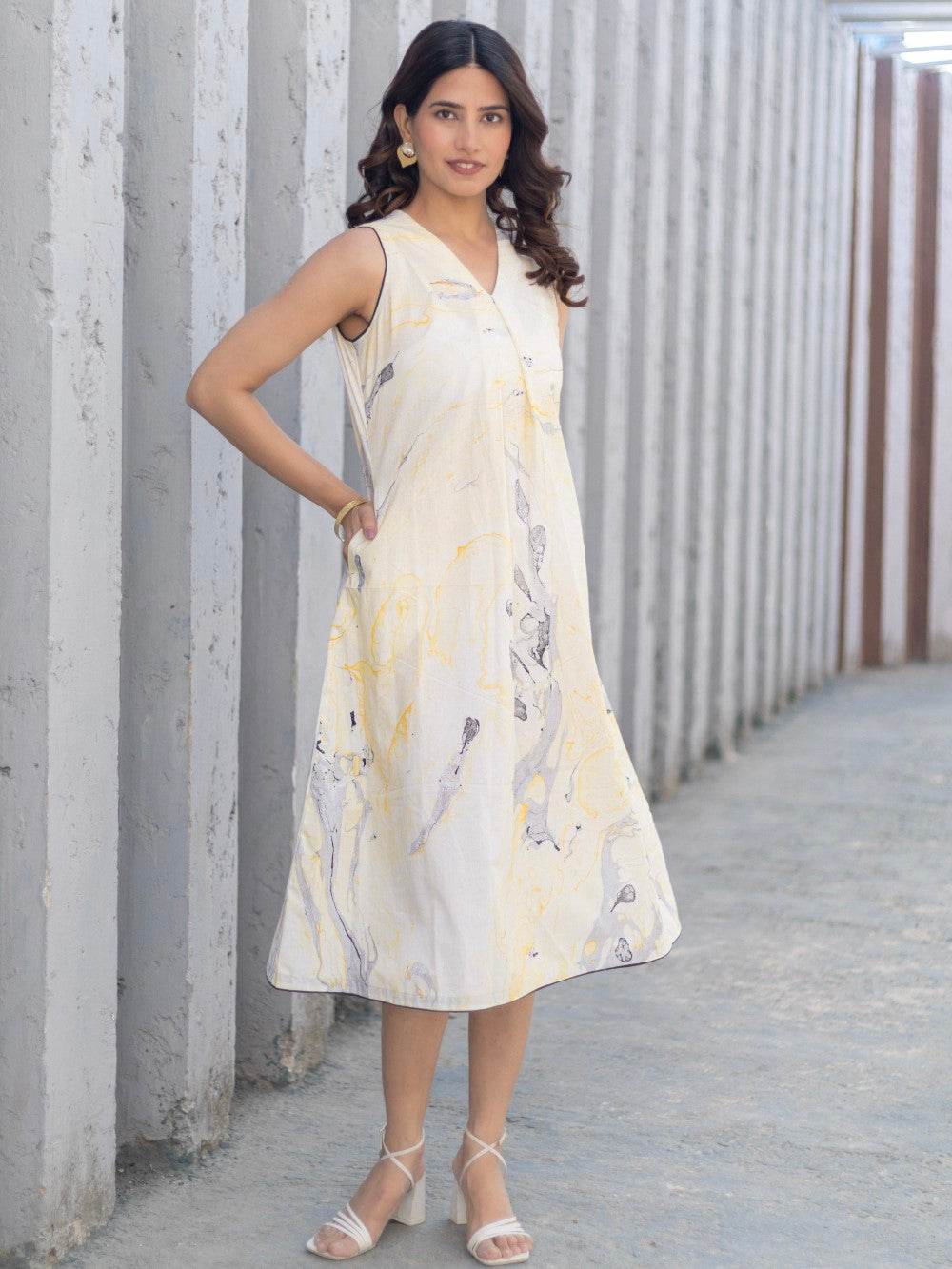 Marble Muse' Hand Block Printed Cotton Dress