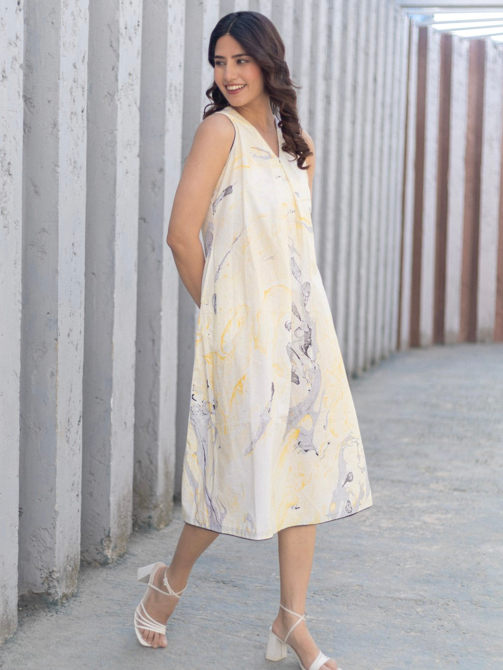 Marble Muse' Hand Block Printed Cotton Dress