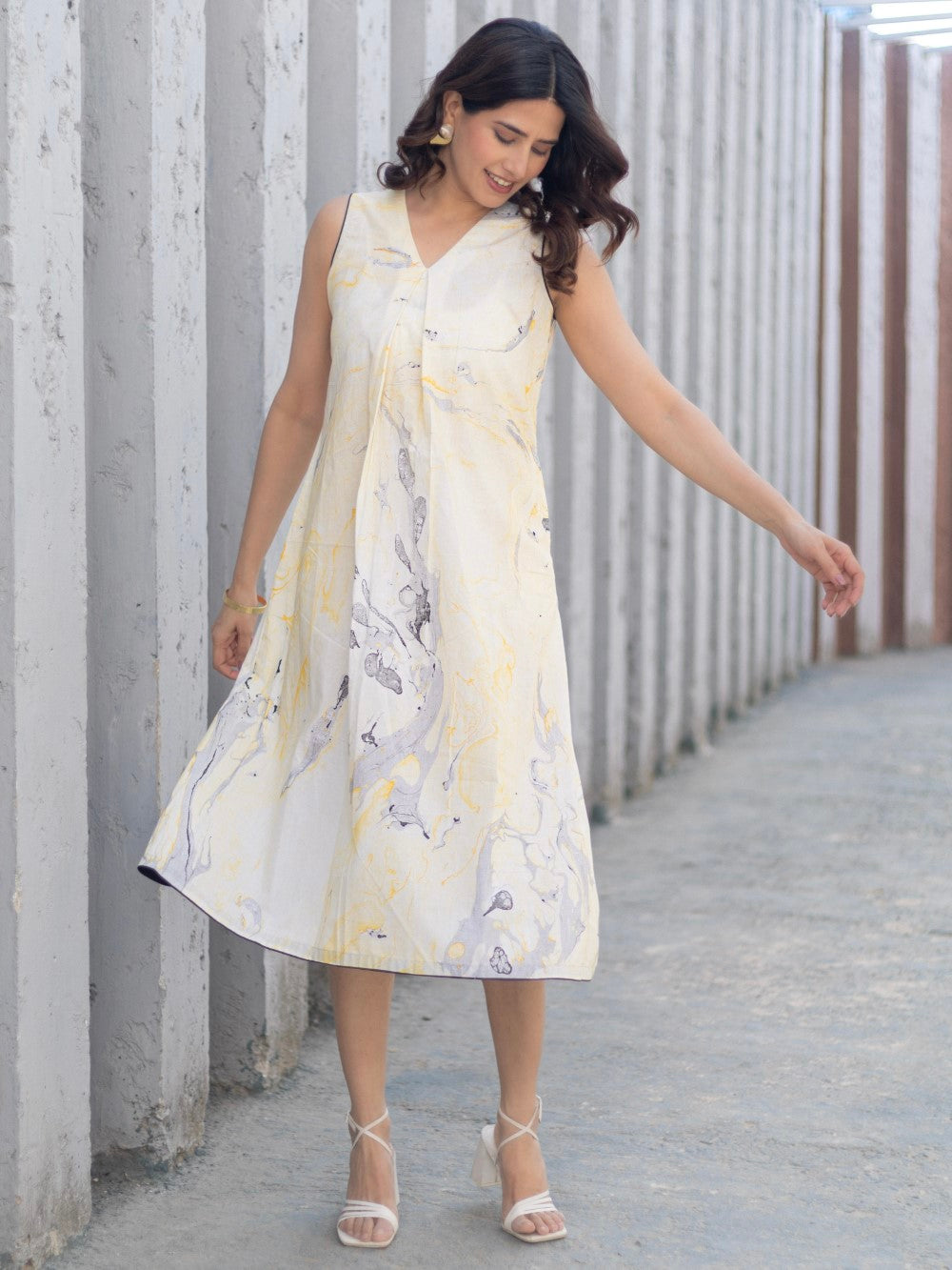 Marble Muse' Hand Block Printed Cotton Dress