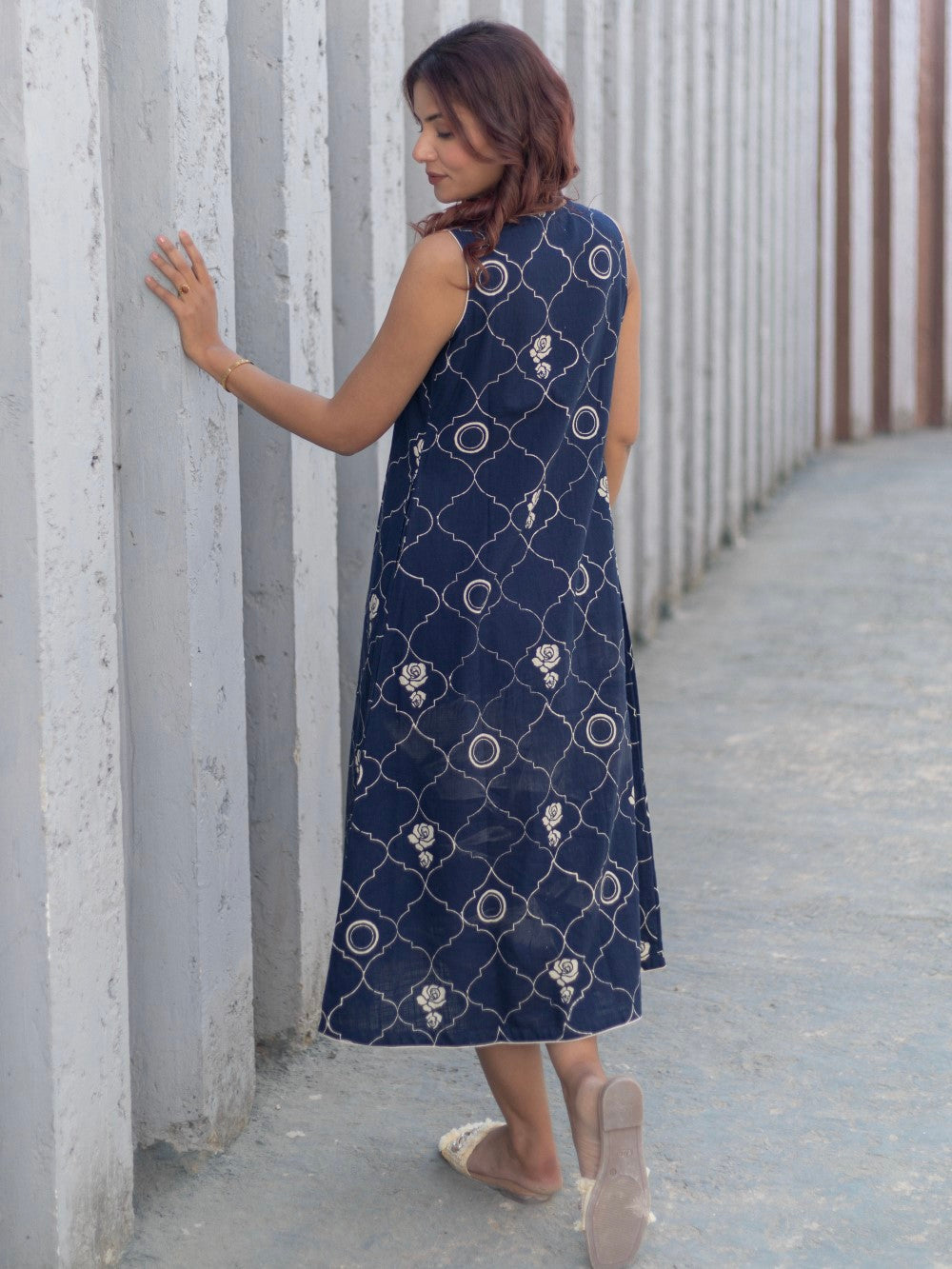 Tapestry Blue' Hand Block Printed Cotton Dress