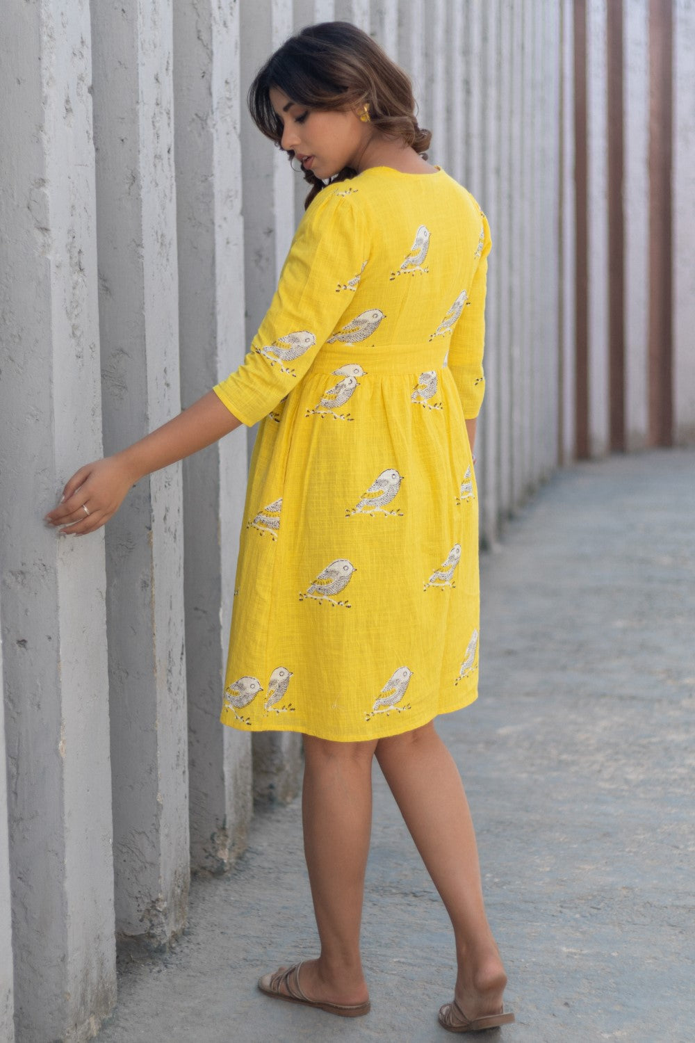 Sunlit Sparrow' Hand Block Printed Cotton Dress