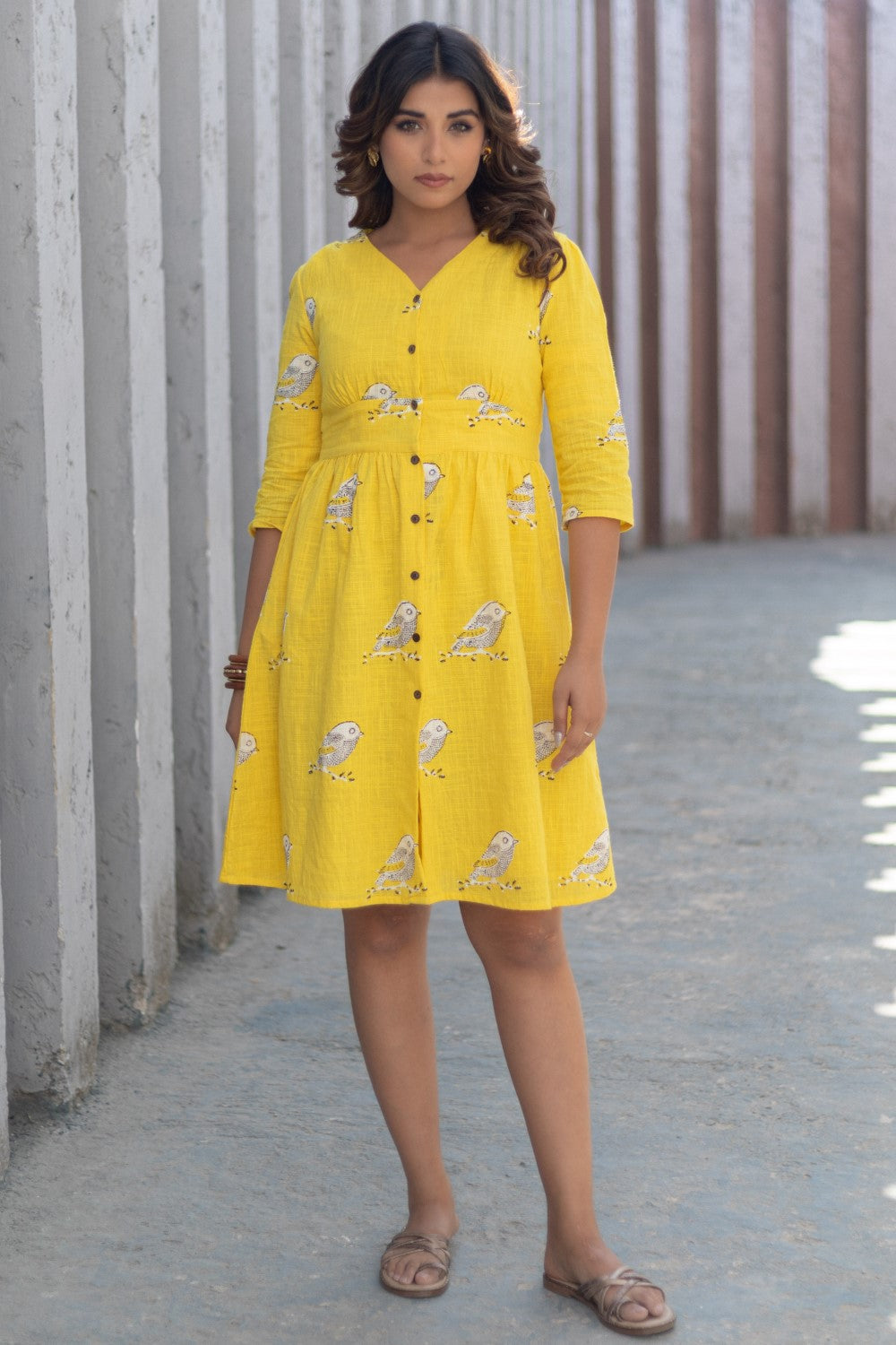 Sunlit Sparrow' Hand Block Printed Cotton Dress