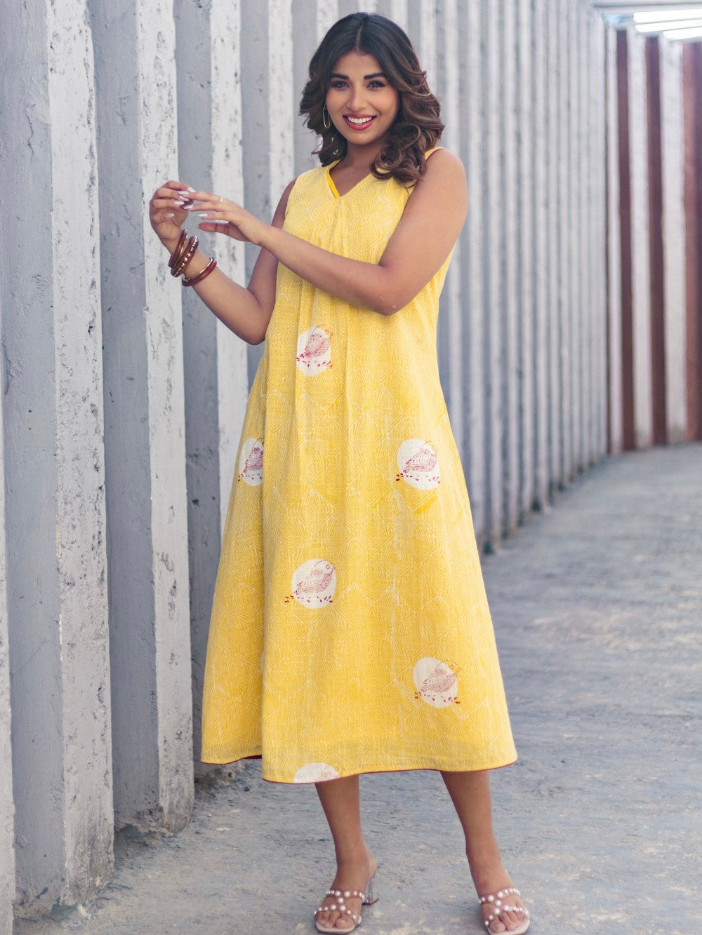 Bird Whispers ' Hand Block Printed Cotton Dress