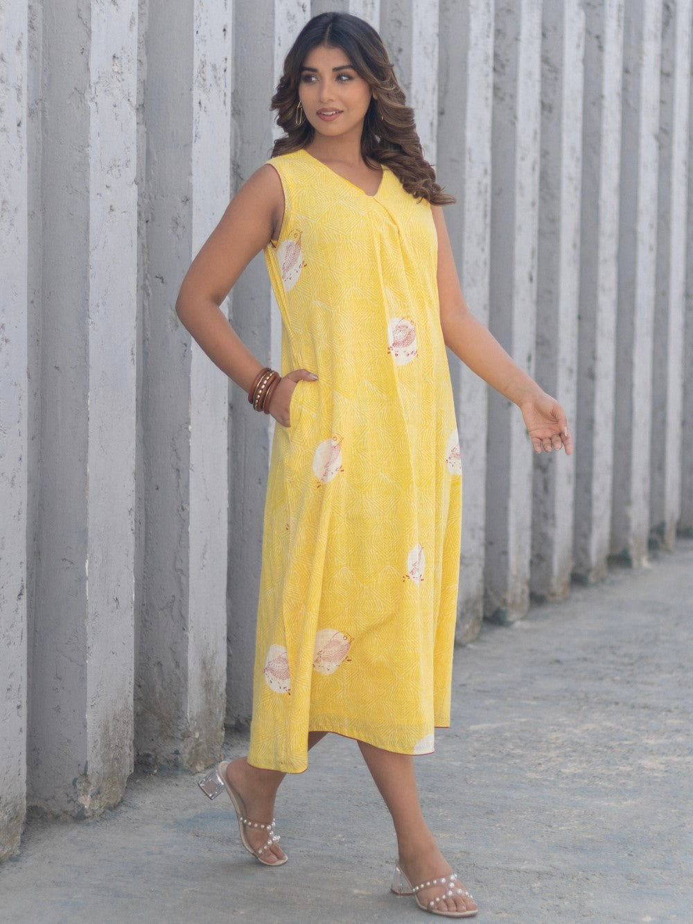 Bird Whispers ' Hand Block Printed Cotton Dress