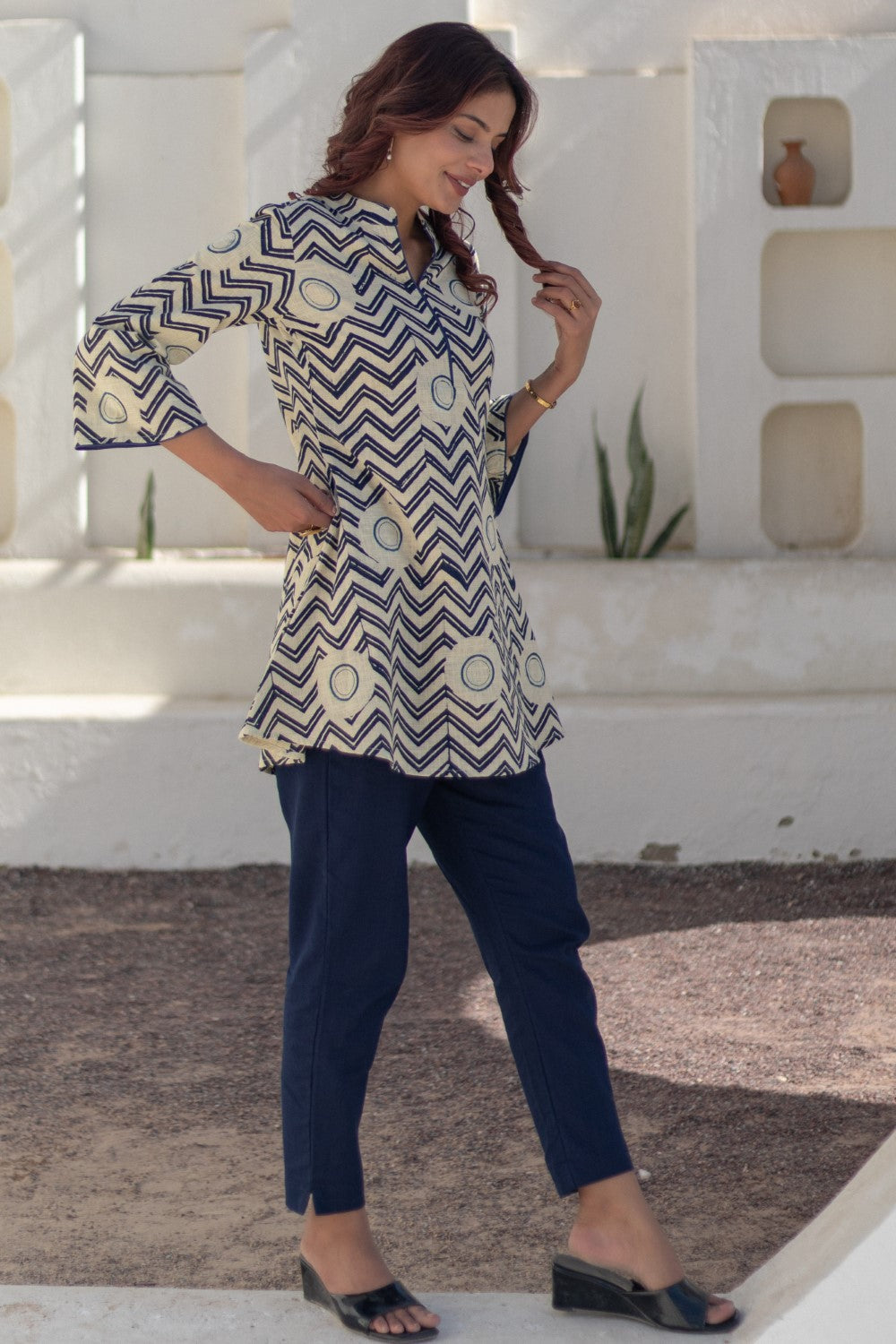 Chevron Sunset' Hand Block Printed Cotton Dress