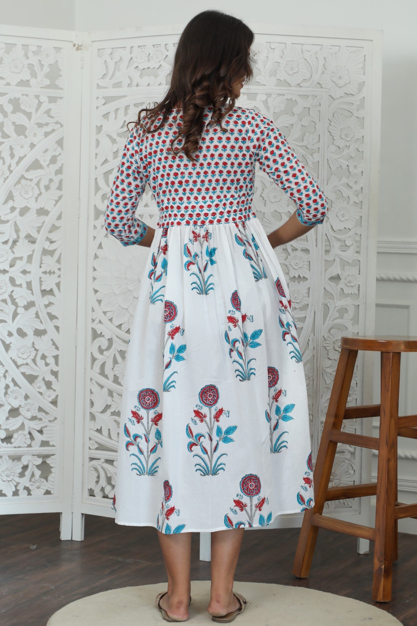 Sootisyahi ' Bloomix ' Azofree Handblock Printed Pure Cotton Dress