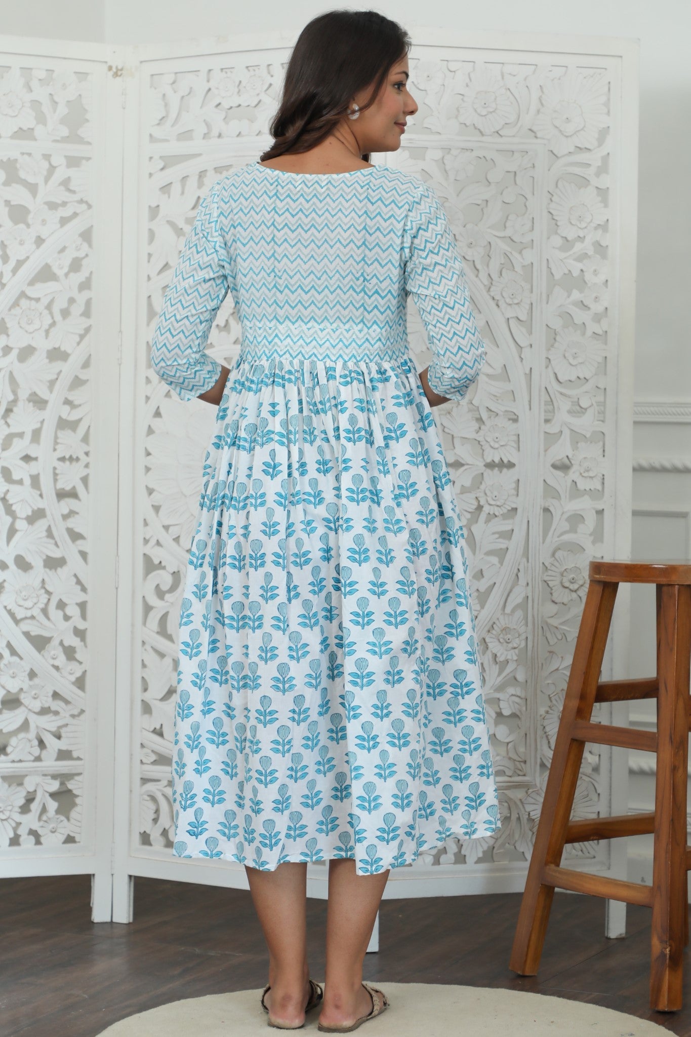 Sootisyahi ' Lumina ' Azofree Handblock Printed Pure Cotton Dress