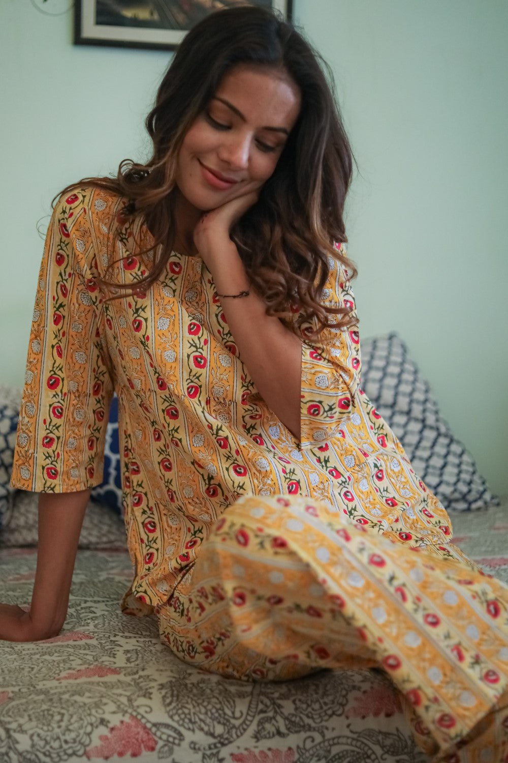 Sootisyahi 'Daisy Bliss' Handblock Printed Pure Cotton Night Suit