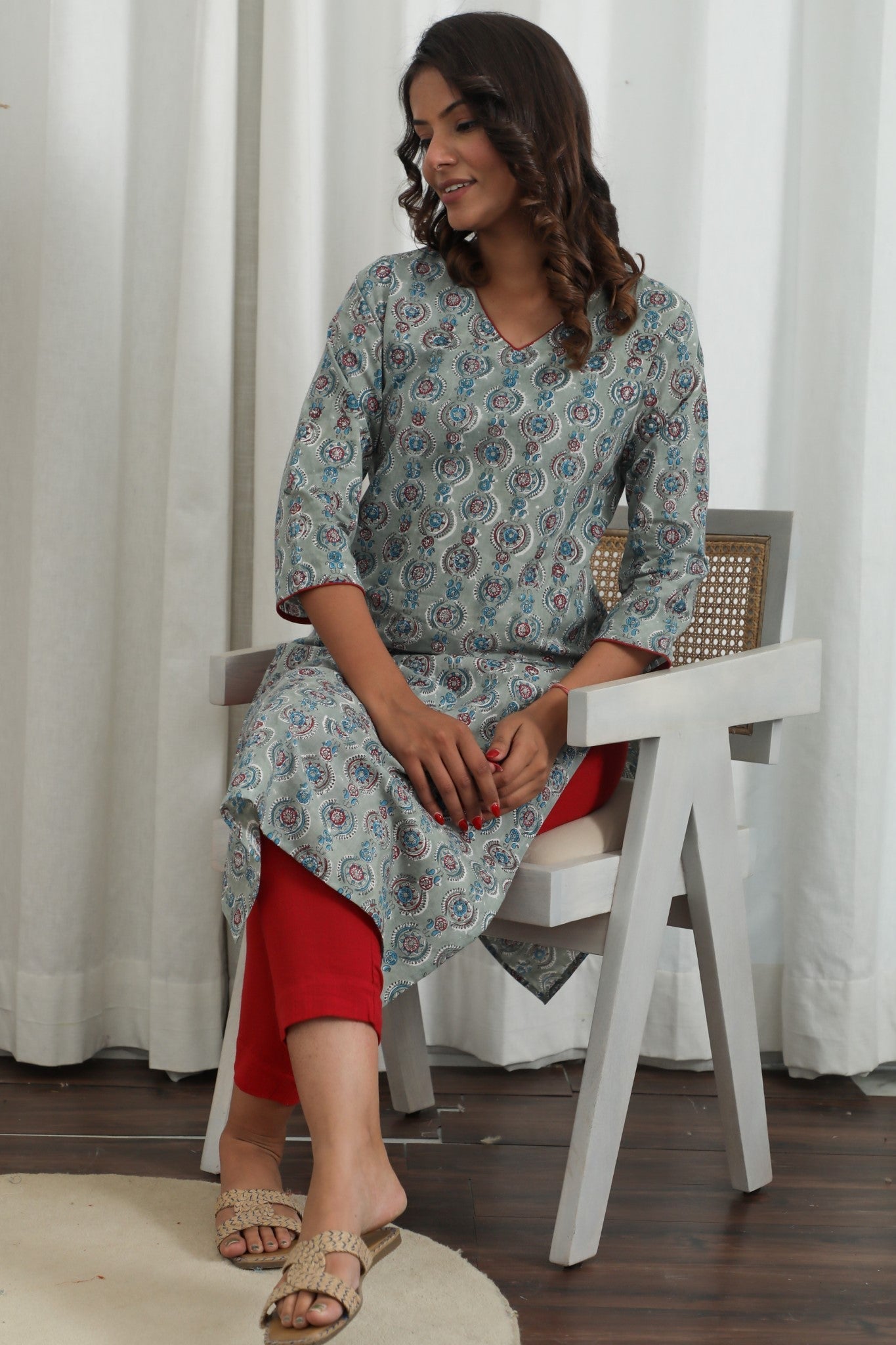 Lilac Dreams ' Azofree Handblock Printed Pure Cotton Kurti - SootiSyahi