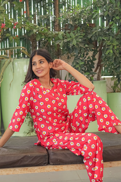Sootisyahi 'Omelet Oasis' Handblock Printed Pure Cotton Night Suit