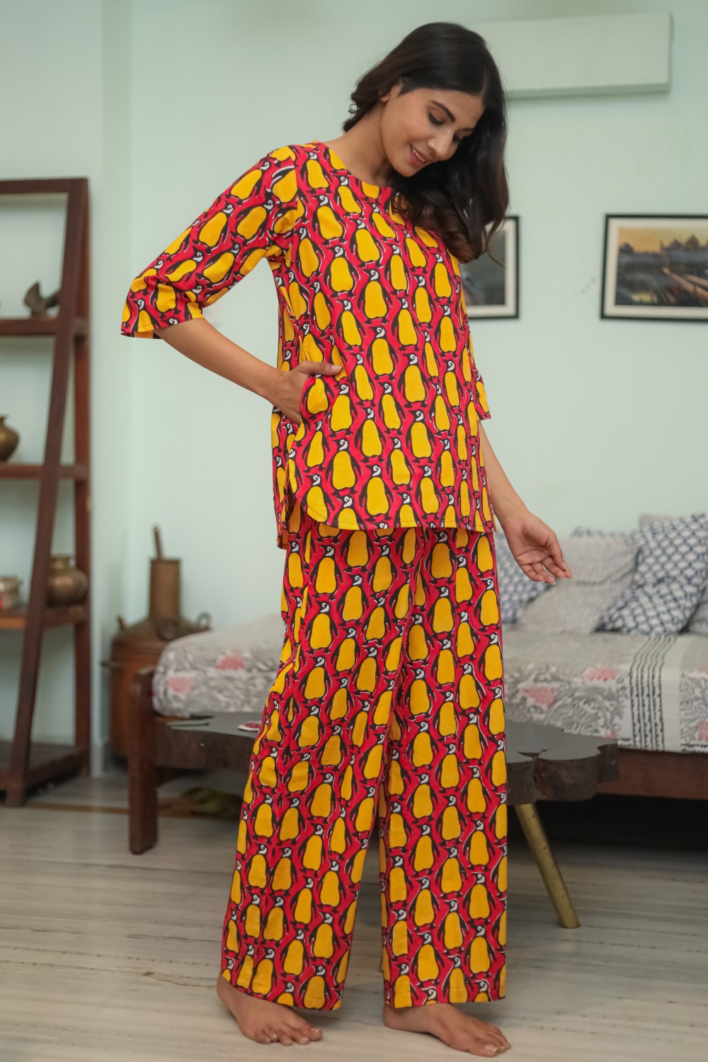 Sootisyahi 'Penguin Fiesta' Handblock Printed Pure Cotton Night Suit