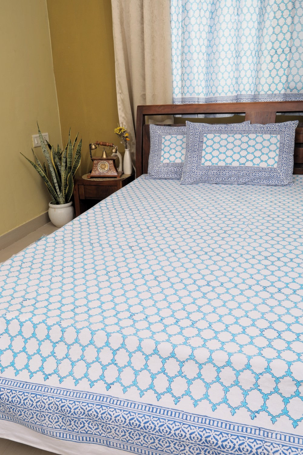 Sootisyahi 'Basanti Leher' Handblock Printed Cotton Bedsheet