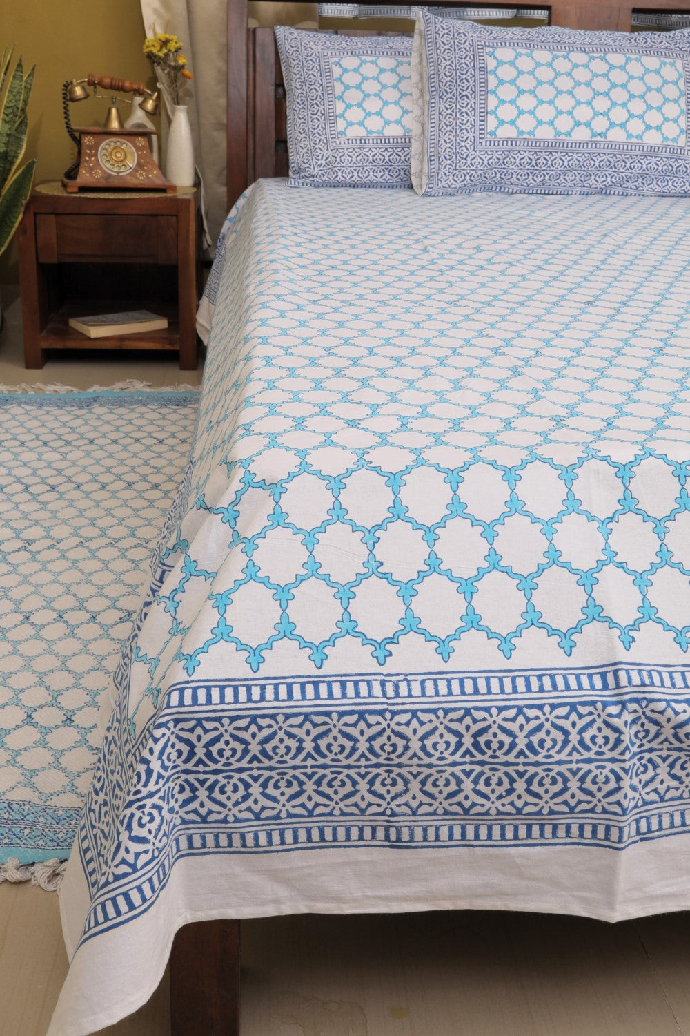 Sootisyahi 'Basanti Leher' Handblock Printed Cotton Bedsheet