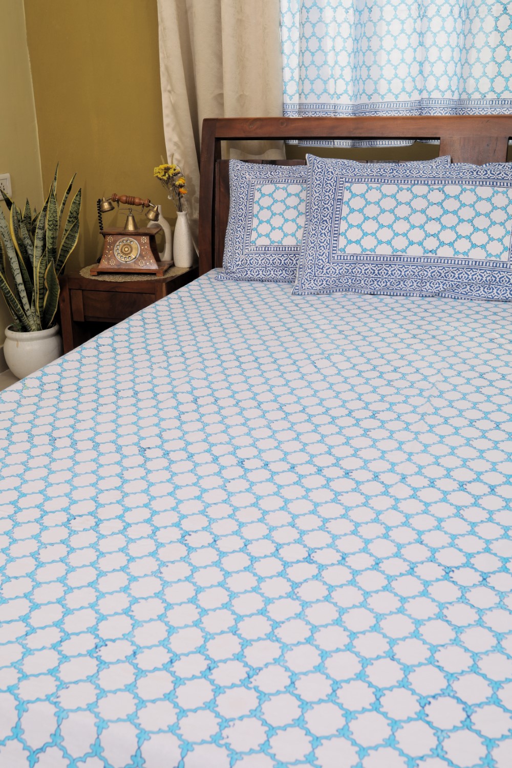 Sootisyahi 'Basanti Leher' Handblock Printed Cotton Bedsheet