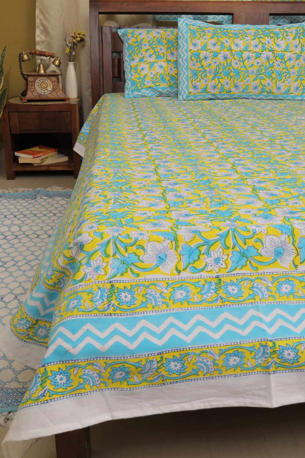 Sootisyahi 'Emerald Jaal' Handblock Printed Cotton Bedsheet
