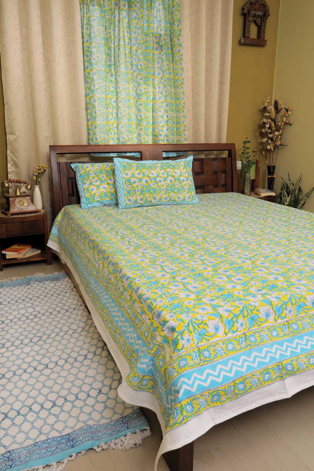 Sootisyahi 'Emerald Jaal' Handblock Printed Cotton Bedsheet