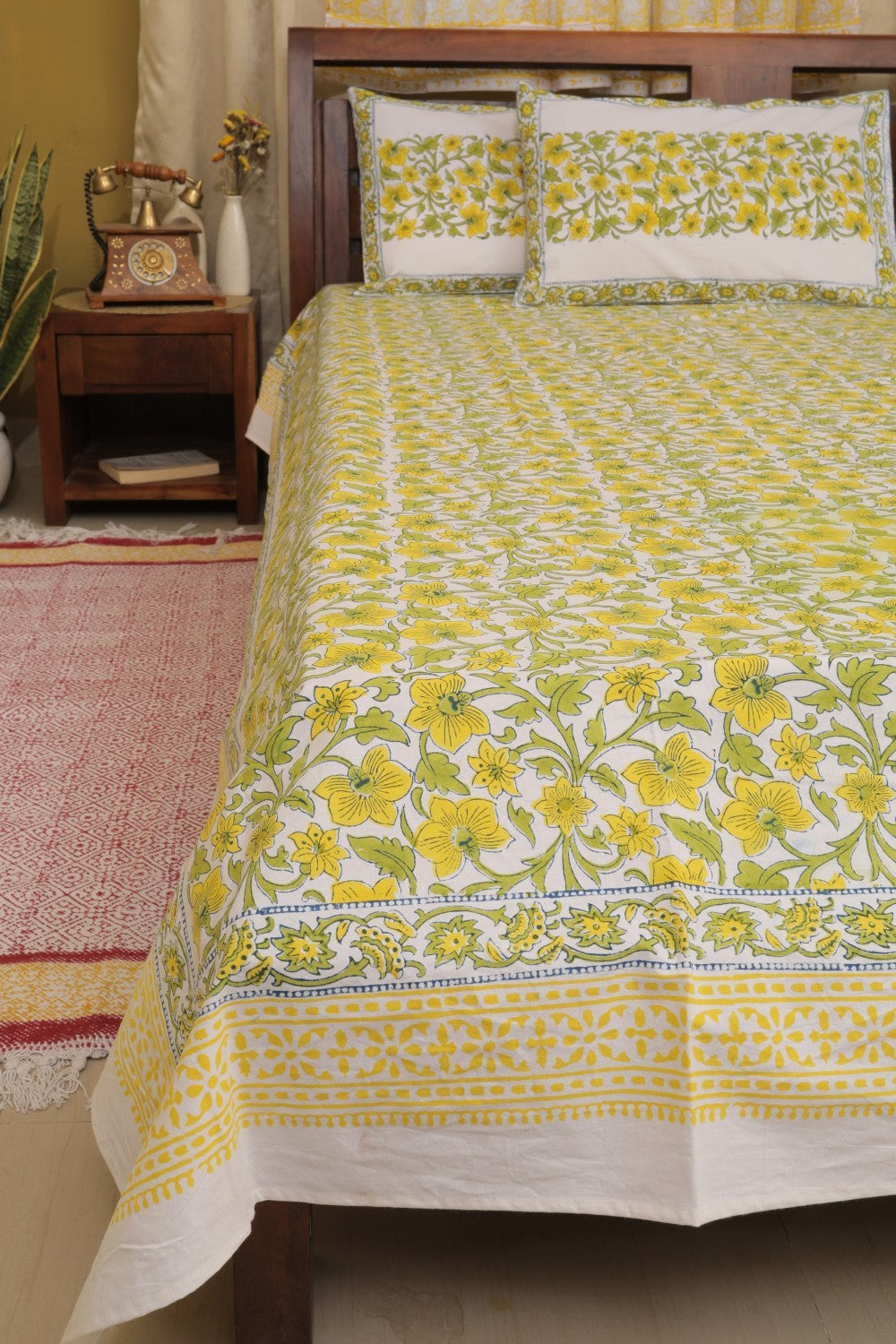 Sootisyahi 'Kesari Gulnaar' Handblock Printed Cotton Bedsheet