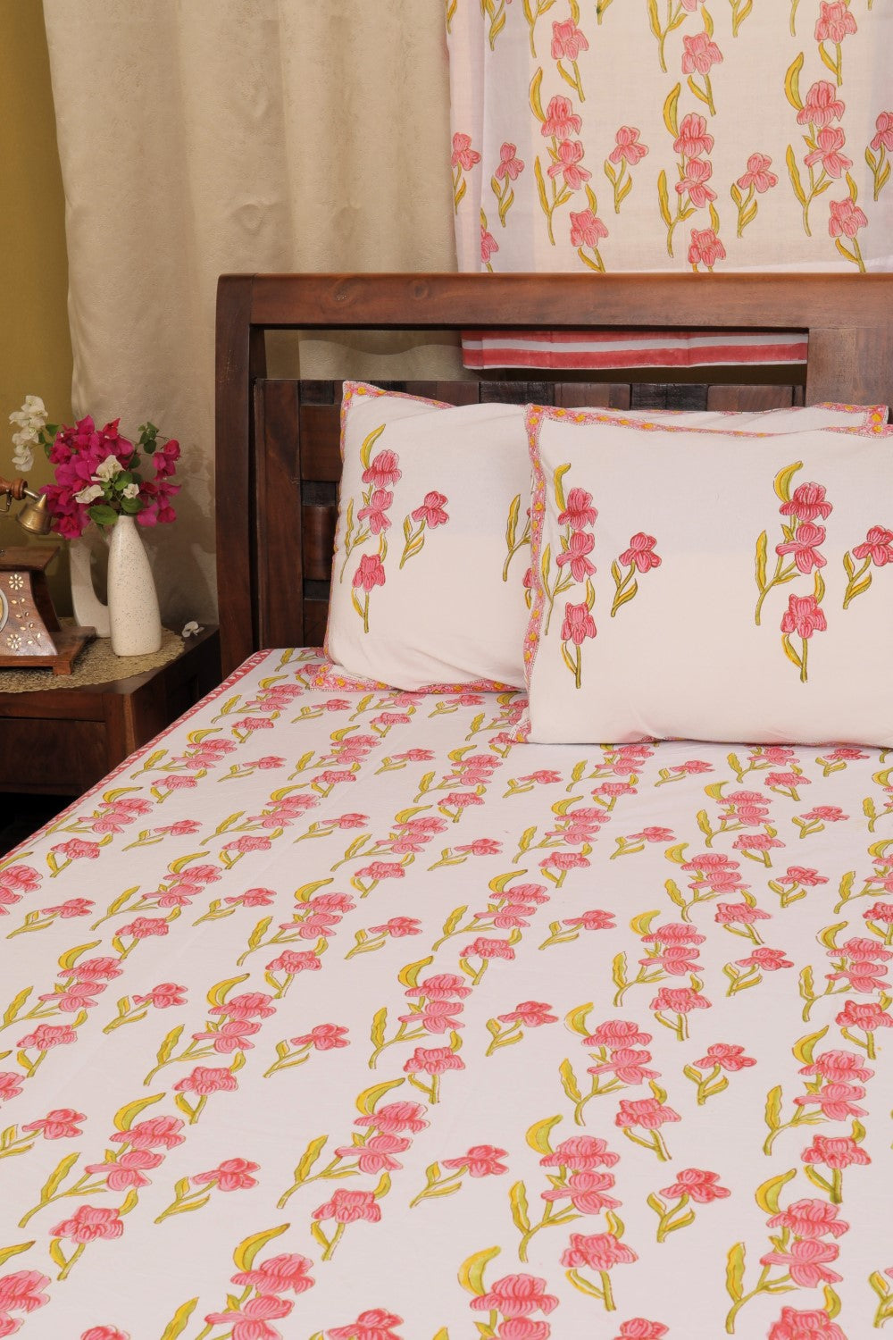Sootisyahi 'Kesariya Gulzar' Handblock Printed Cotton Bedsheet