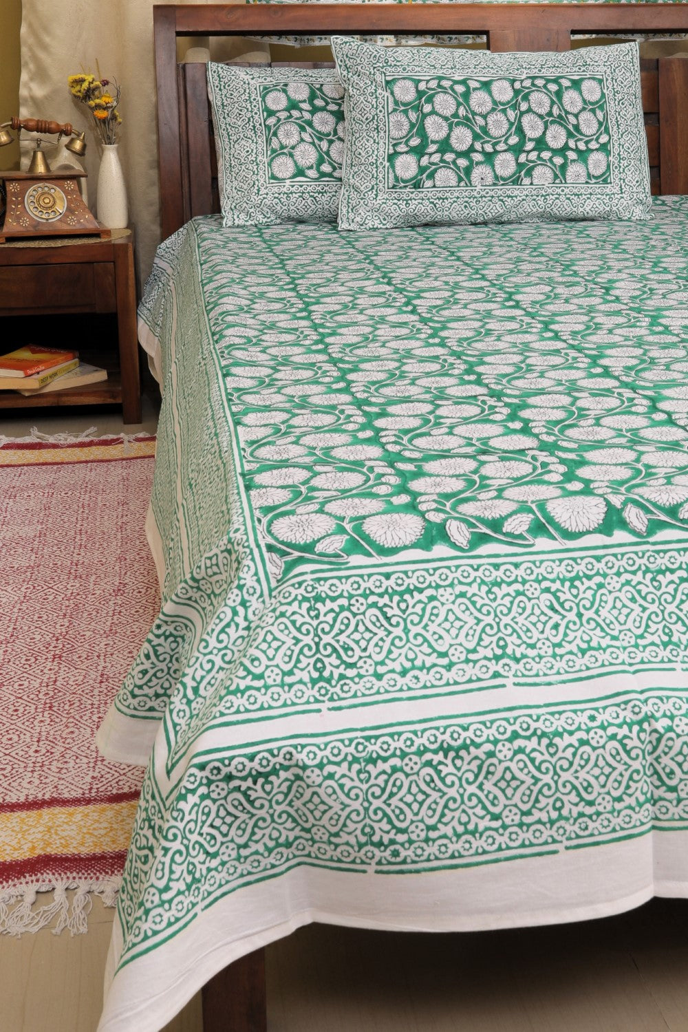 Sootisyahi 'Patta Gulzar' Handblock Printed Cotton Bedsheet