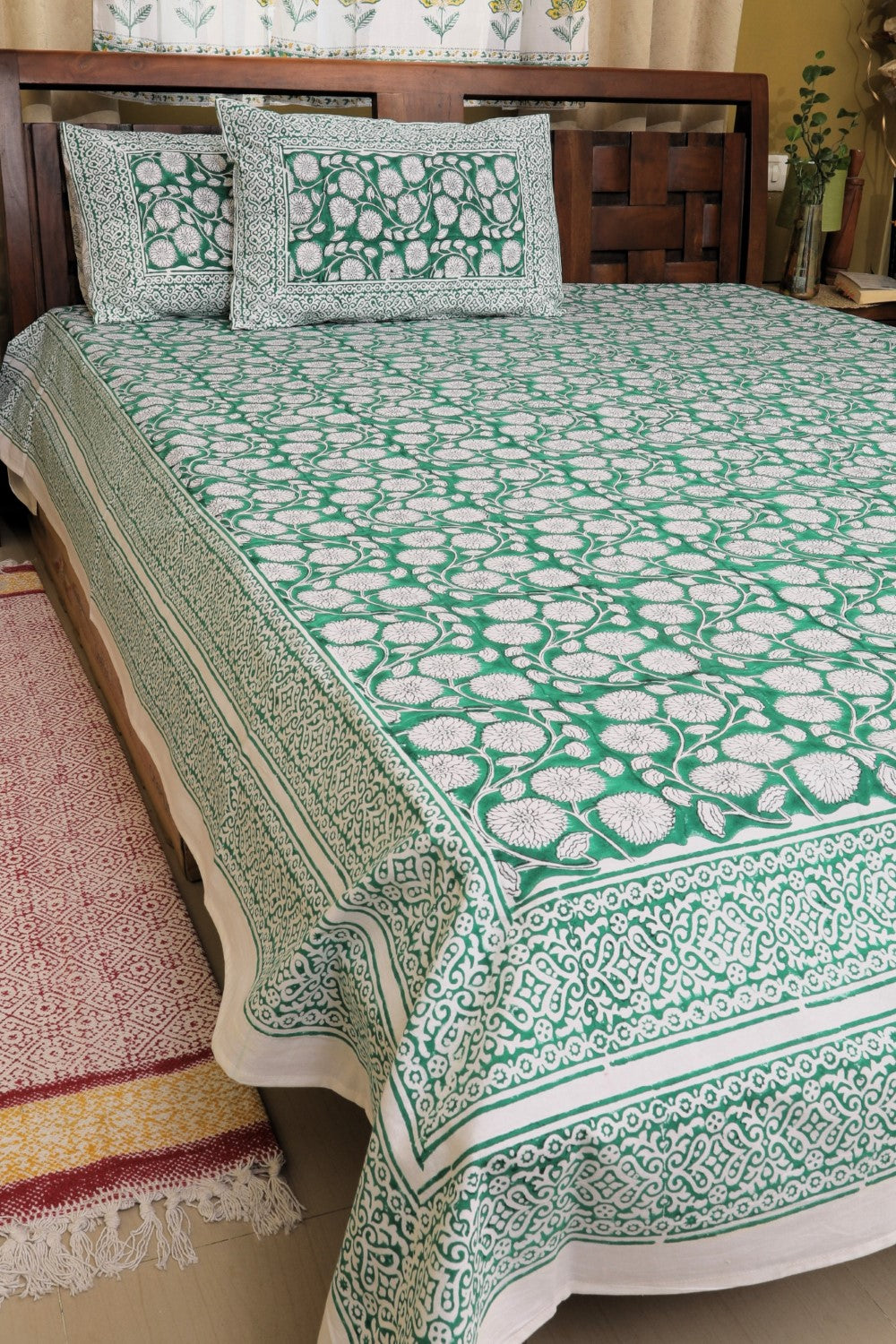 Sootisyahi 'Patta Gulzar' Handblock Printed Cotton Bedsheet