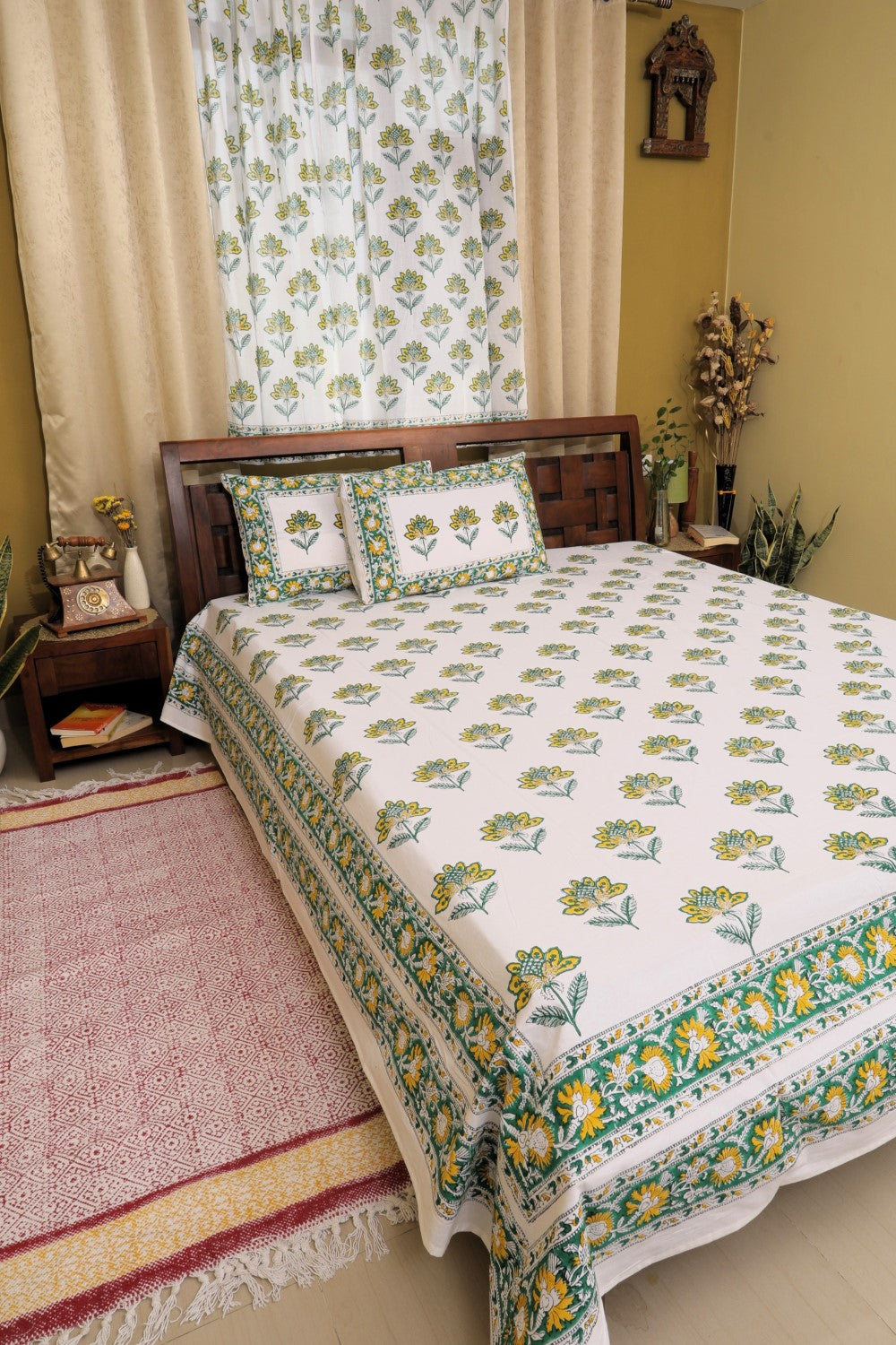 Sootisyahi 'Sabz Sutra' Handblock Printed Cotton Bedsheet
