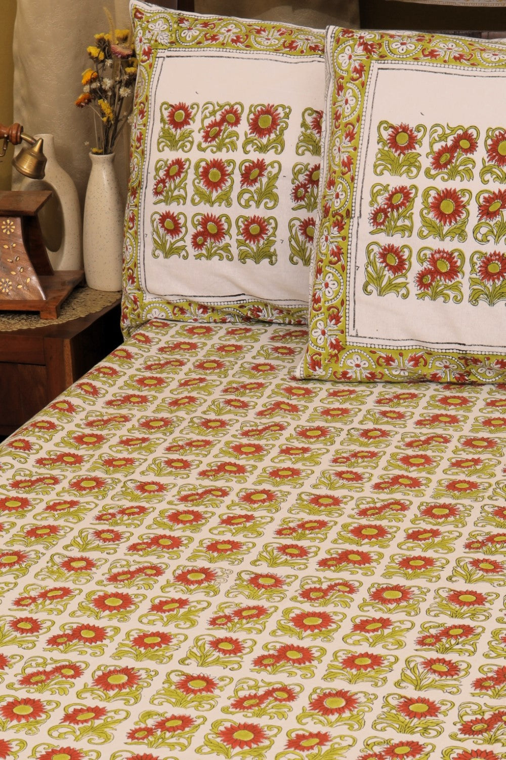 Sootisyahi 'Surajmukhi Bagh' Handblock Printed Cotton Bedsheet
