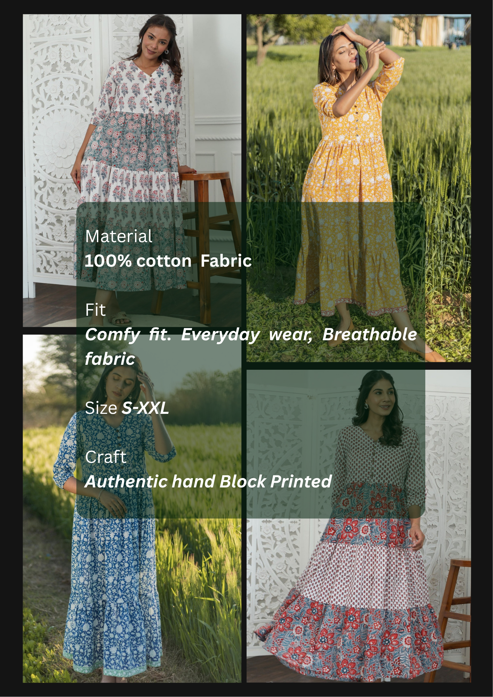Sootisyahi 'Bloom Mist' Azofree Handblock Printed Pure Cotton Dress