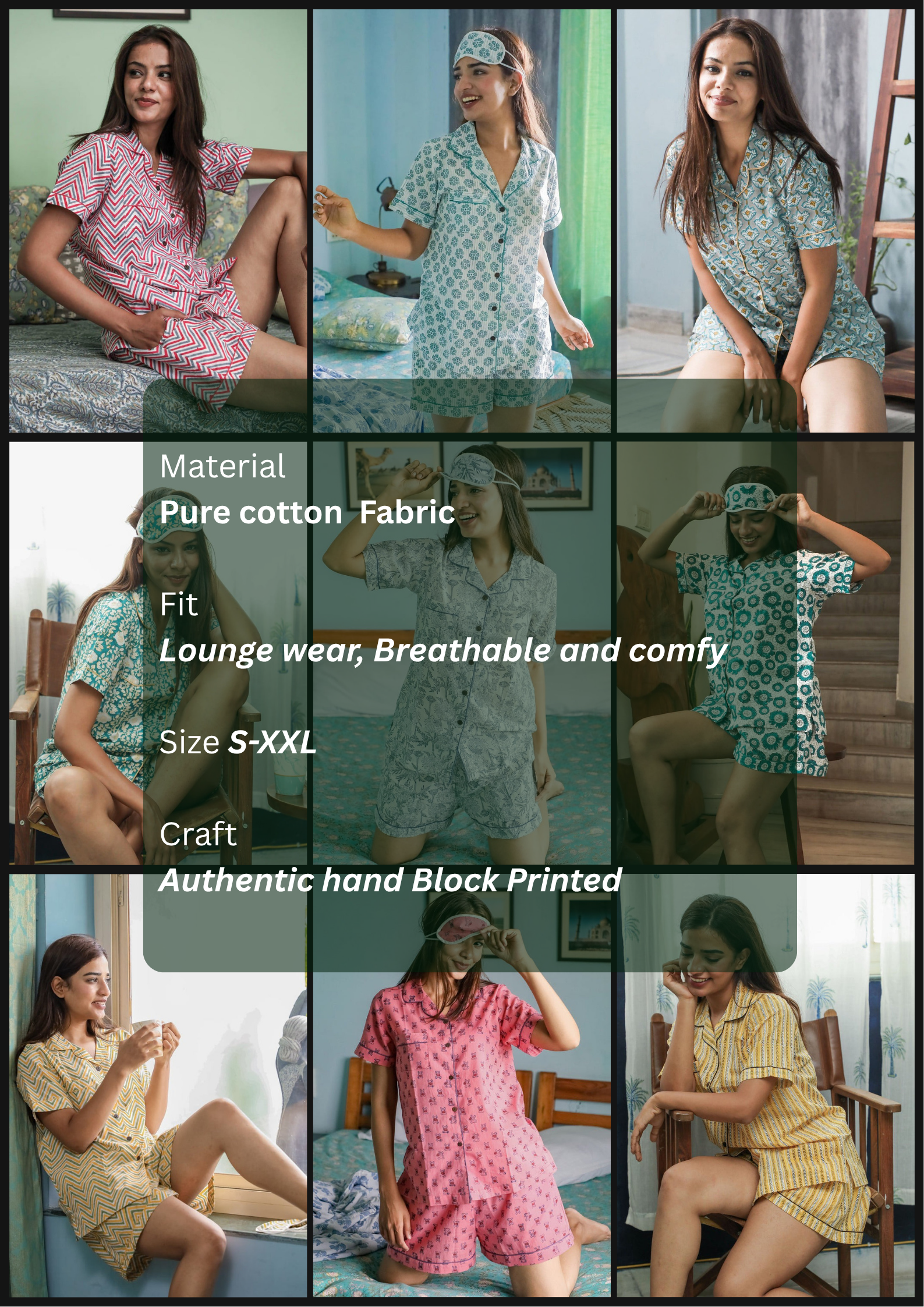 Sootisyahi 'Silky Plateau ' Azofree Handblock Printed Pure Cotton Night Suit