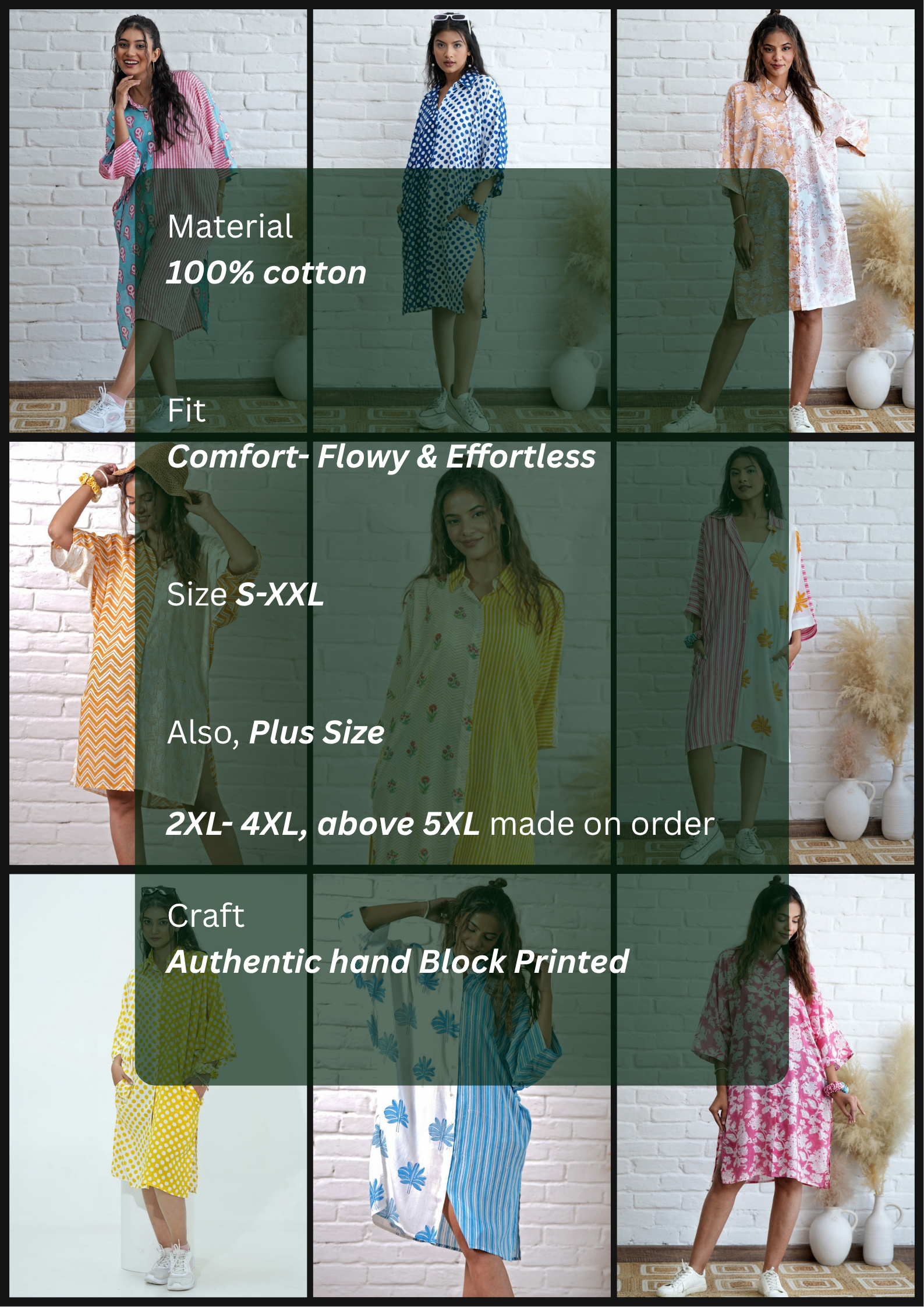 Kristen In Blue Hand Block Printed Oversize Shirt