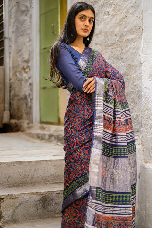 "ECHELON" HANDBLOCK PRINT SLUB COTTON SAREE