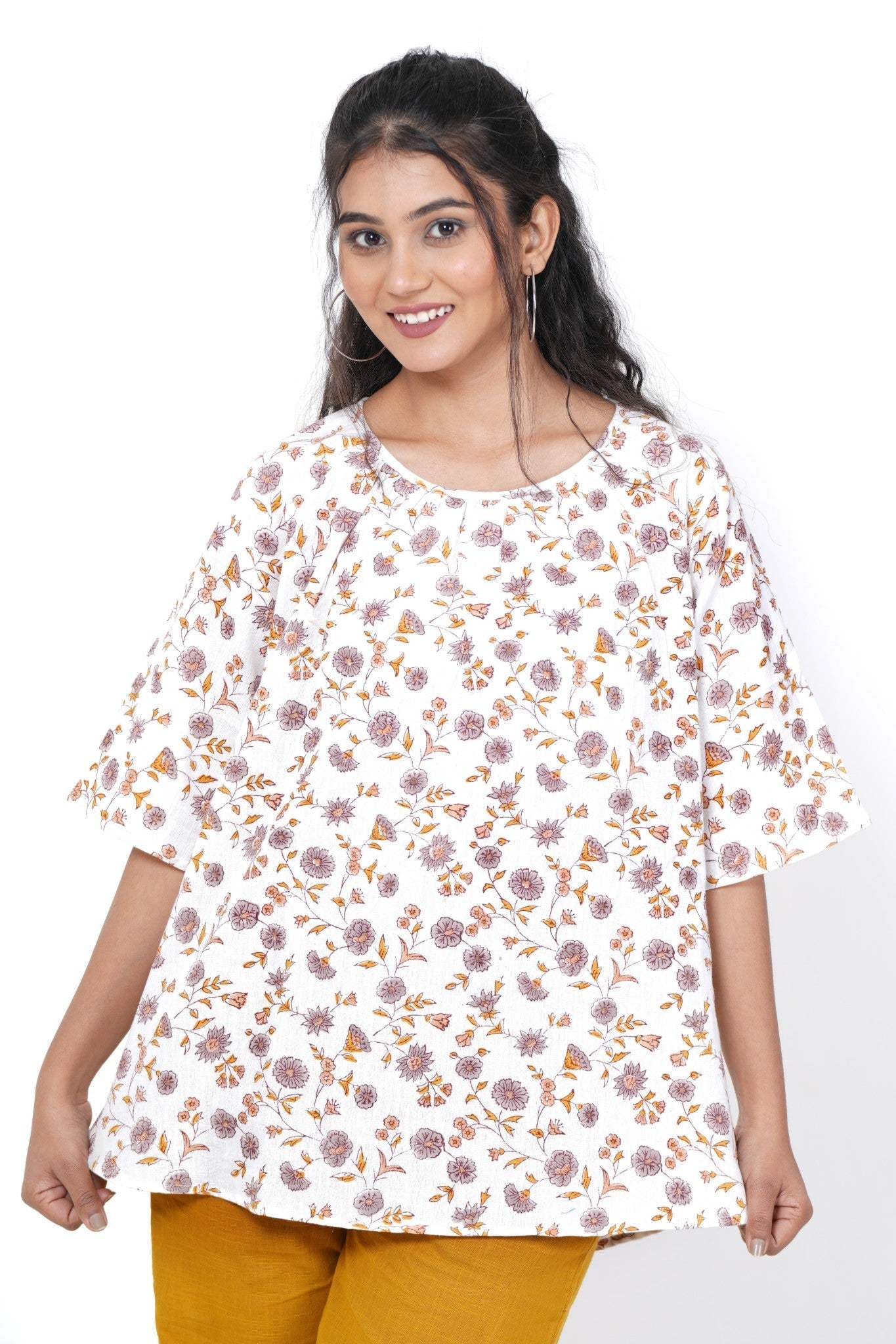 Aurora Flora Hand Block Printed Top - SootiSyahi