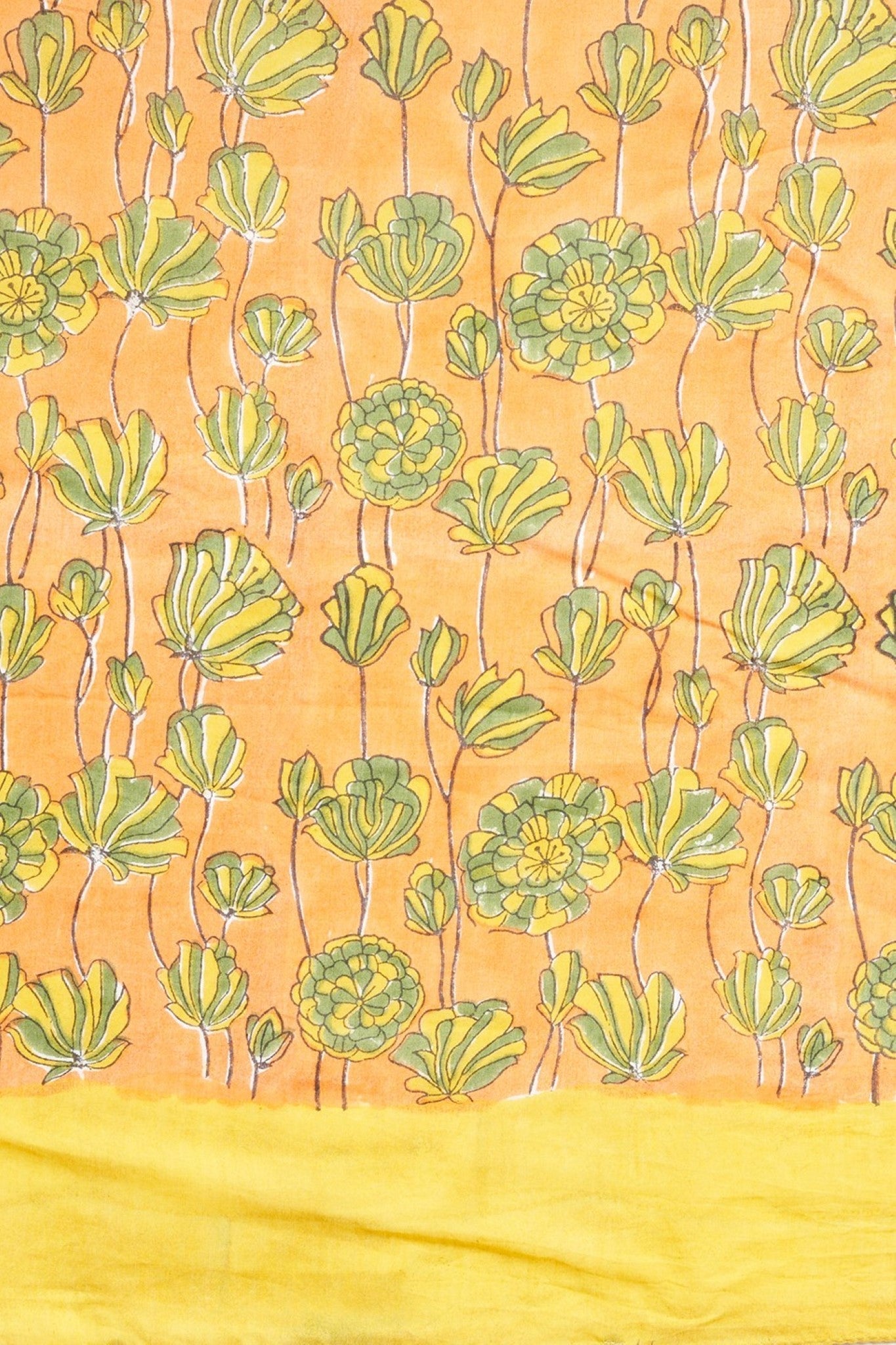 " Azalia Yellow" HANDBLOCK PRINT MUL COTTON SAREE - SootiSyahi