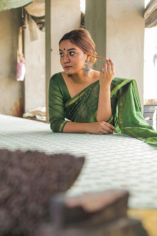Handblock Print Chanderi Silk Saree - SootiSyahi