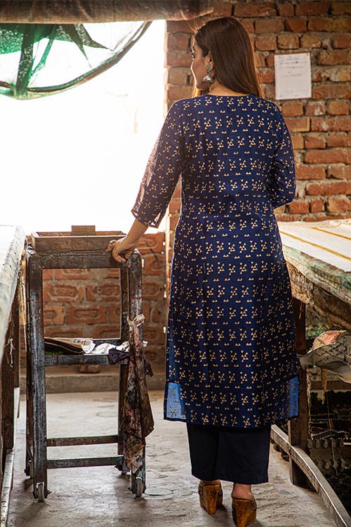 HANDBLOCK PRINTED CHANDERI SILK KURTI - SootiSyahi