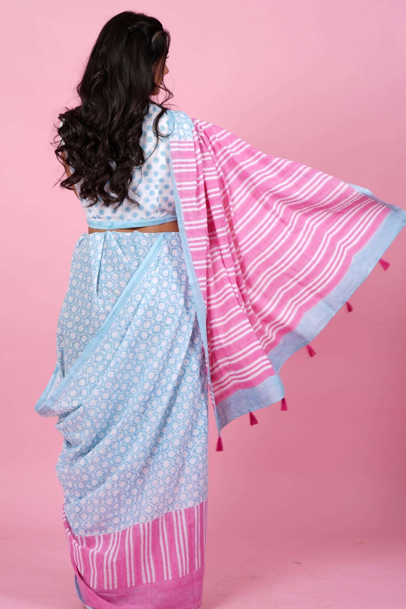 "Paradise Pink" HANDBLOCK PRINT MUL COTTON SAREE - SootiSyahi