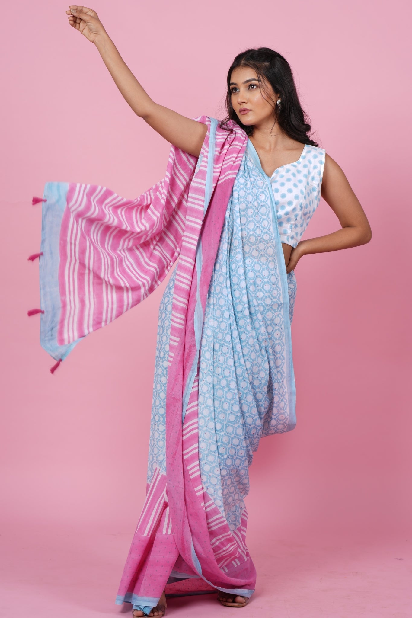 "Paradise Pink" HANDBLOCK PRINT MUL COTTON SAREE - SootiSyahi