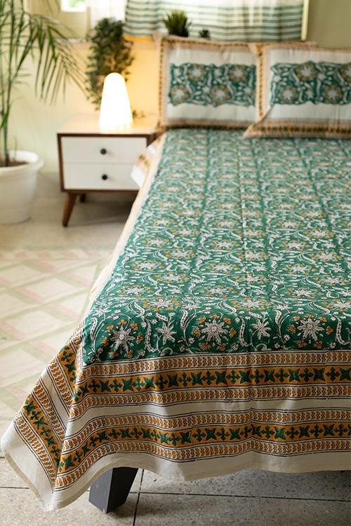 Sootisyahi 'Bahar-e-Baag' Handblock Printed Cotton Bedsheet - SootiSyahi