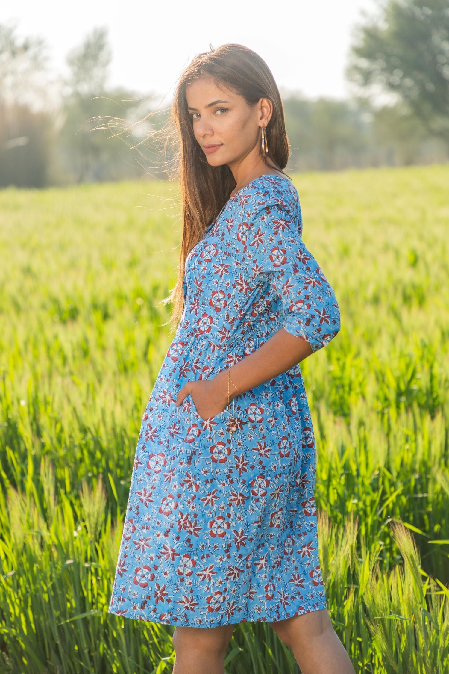 Sootisyahi 'Bloom in the Sky' Azofree Handblock Printed Pure Cotton Dress - SootiSyahi