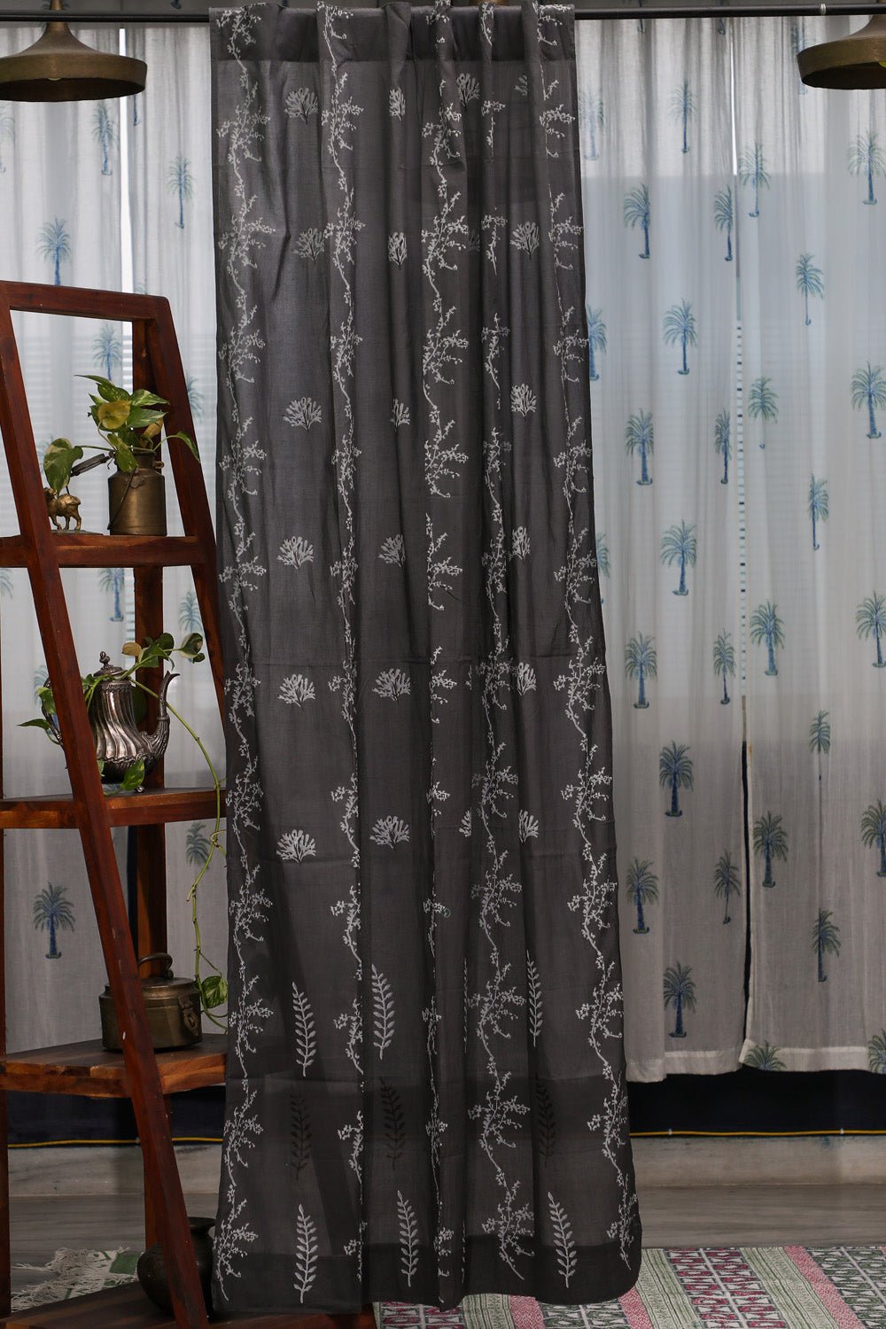 SootiSyahi 'Blooming in Night' Handblock Printed Cotton Door Curatin - SootiSyahi