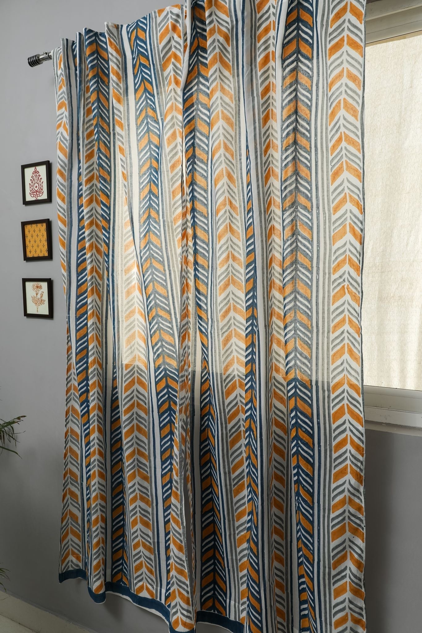 SootiSyahi 'Cheveron Anchorn' Handblock Printed Cotton Door Curtain - SootiSyahi