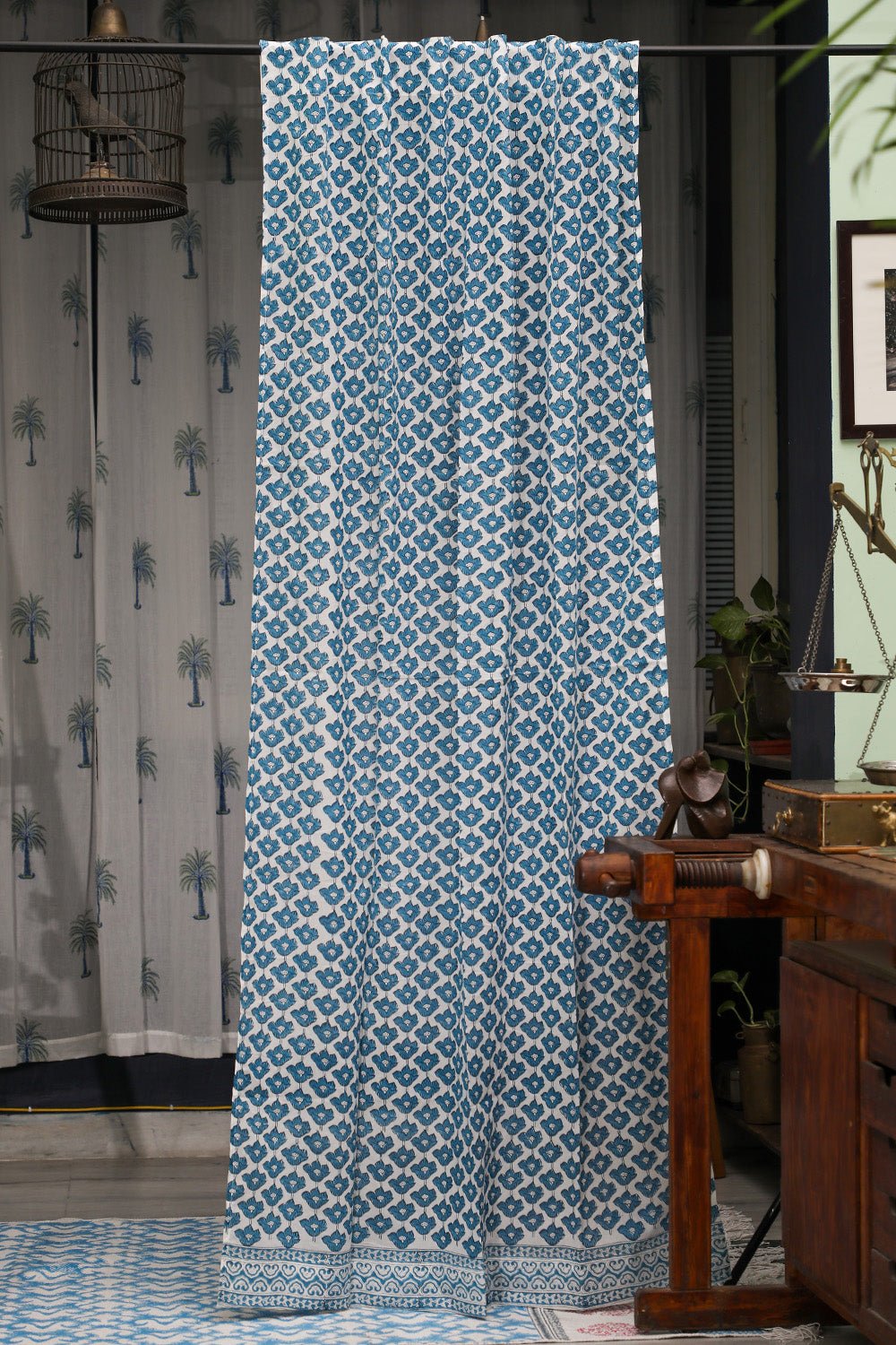 SootiSyahi 'Climbing Lotus' Handblock Printed Cotton Door Curatin - SootiSyahi