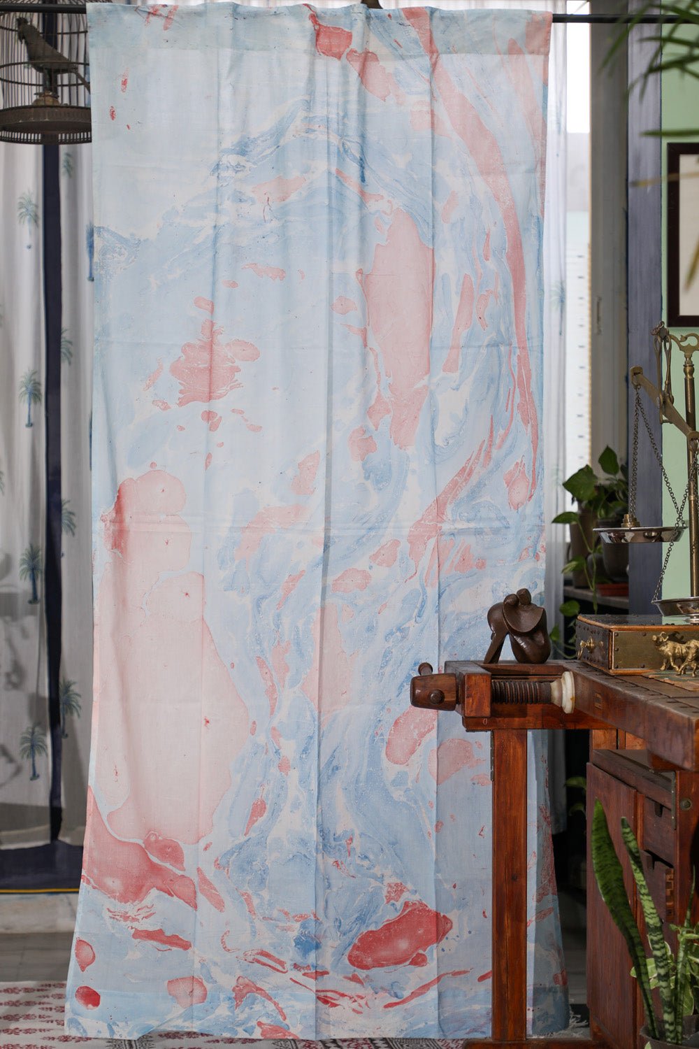 SootiSyahi 'Dreaming Sky' Handmarble Printed Cotton Door Curatin - SootiSyahi